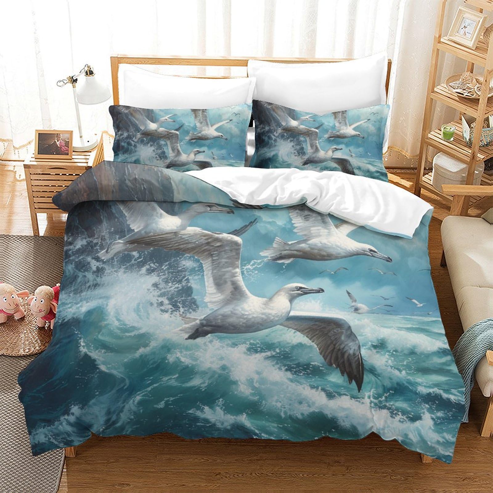Housse de couette mouette 200x200 infroissable et respirante contre le linge de lit rêche