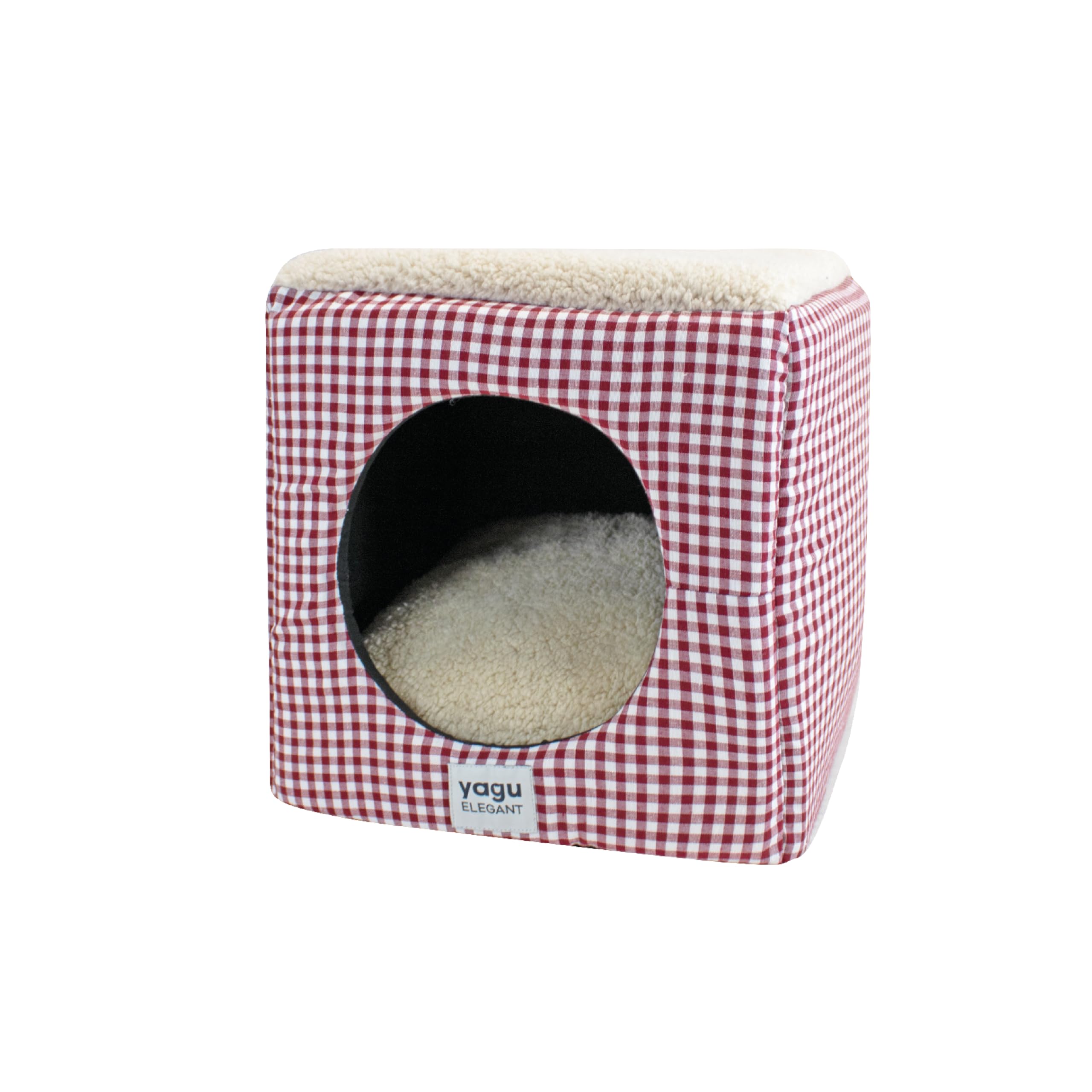 YAGU - Cama para Perros y Gatos T-1 (50x38x22 cm) Cama Confort Diseño Vichy Grana con Interior de Borreguillo Suave. Cojín Reversible, Relleno de Fibra Reciclada, Lavable y Base Antideslizante — view 9