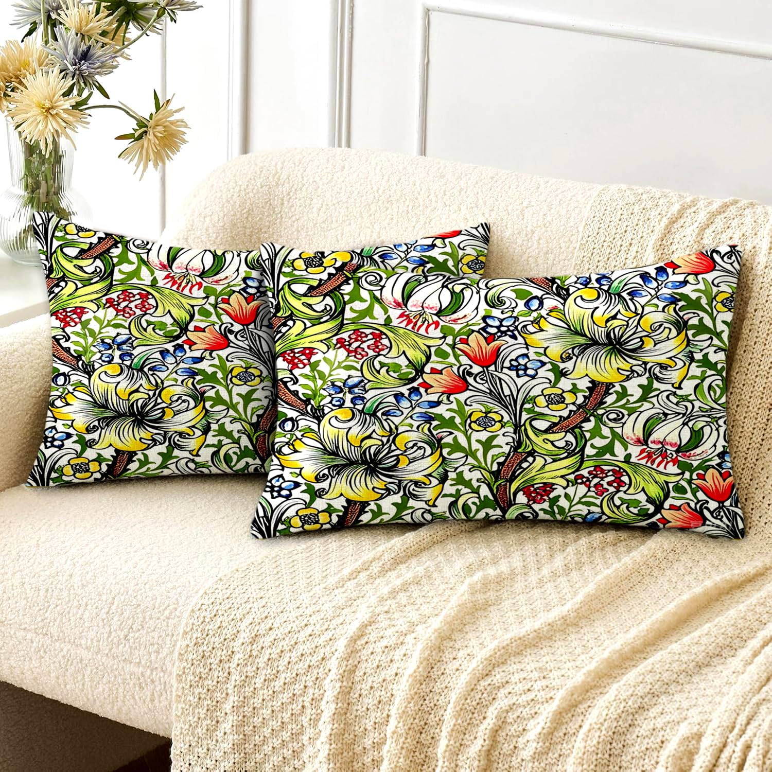 HUASHUZI Kissenbezug Kissen William Morris deko für sofakissen kissenbezüge 2er Set doppelseitiges Muster dekokissen couchkissen kissenhülle Sofa Schlafzimmer Wohnzimmer Zimmer zierkissen