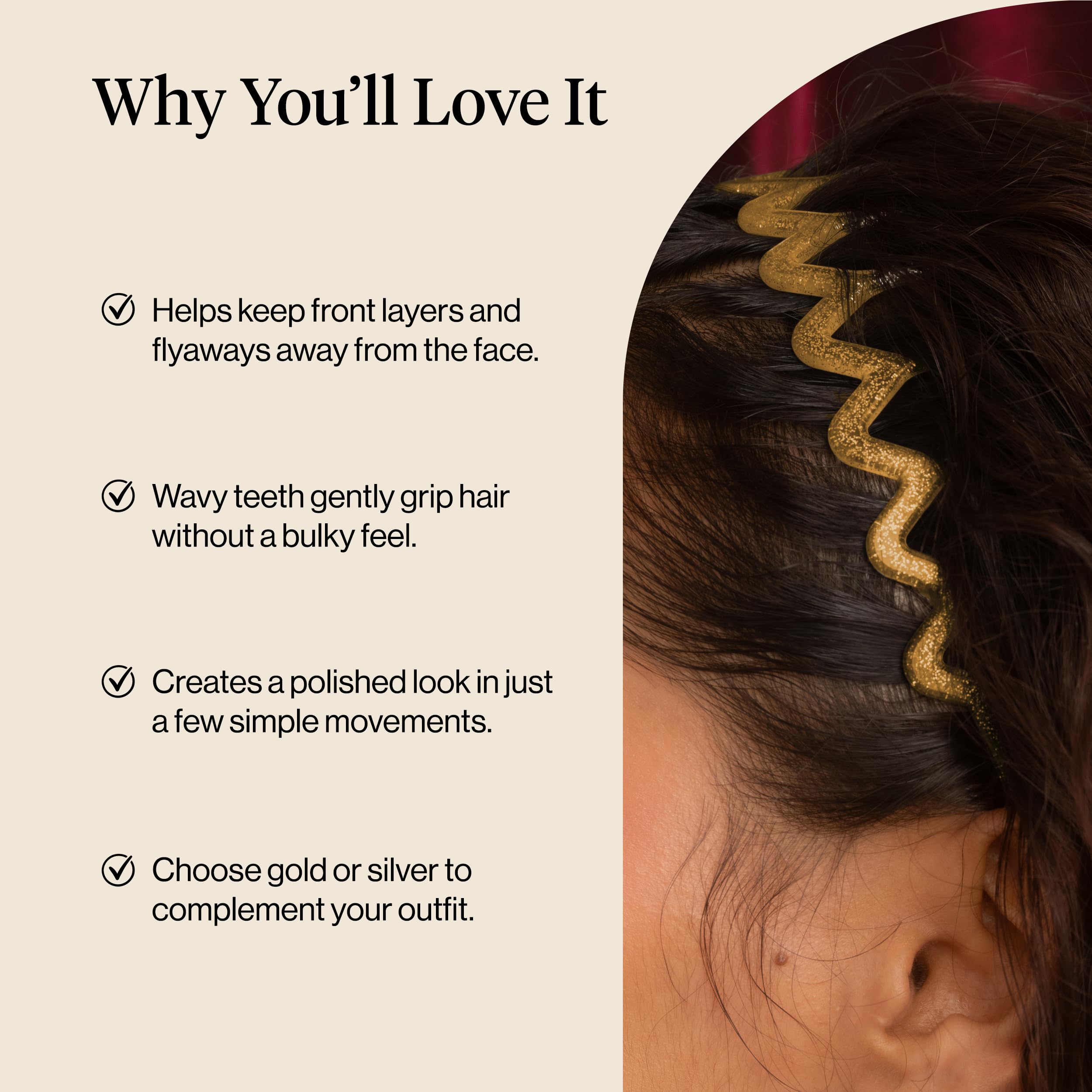 Kitsch Zig Zag Headbands for Women - Gold & Silver - 2 pcs view 3