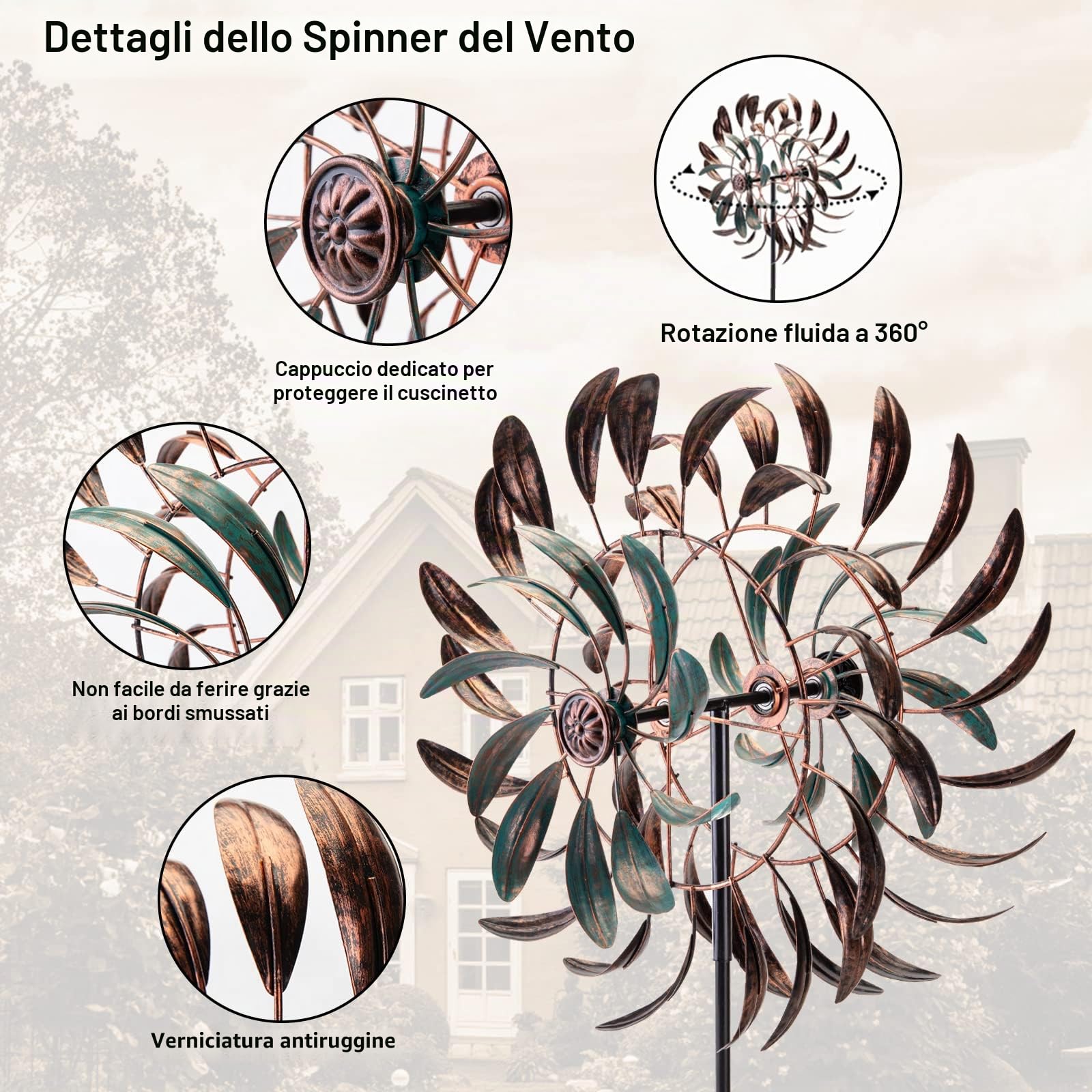 VEWOGARDEN Grandi girandole a vento in metallo per esterni, girevole a 360 gradi, scultura a vento, decorazione artistica per patio, prato e giardino, 167 x 40 cm