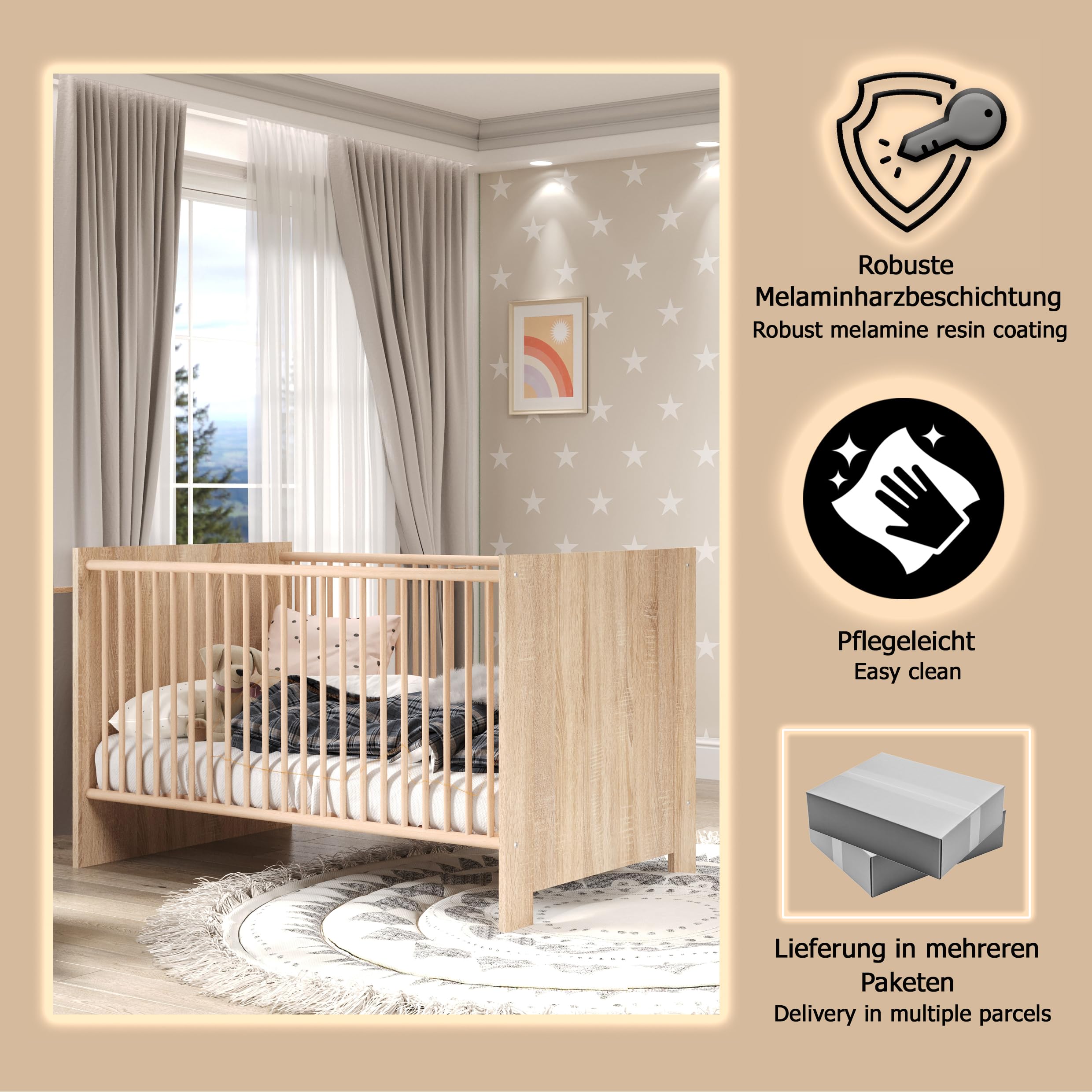 trendteam smart living - Mobilier de Chambre de bébé combiné en 2 pièces - Chambre de bébé - Olivia - Couleur chêne Clair - 155360645
