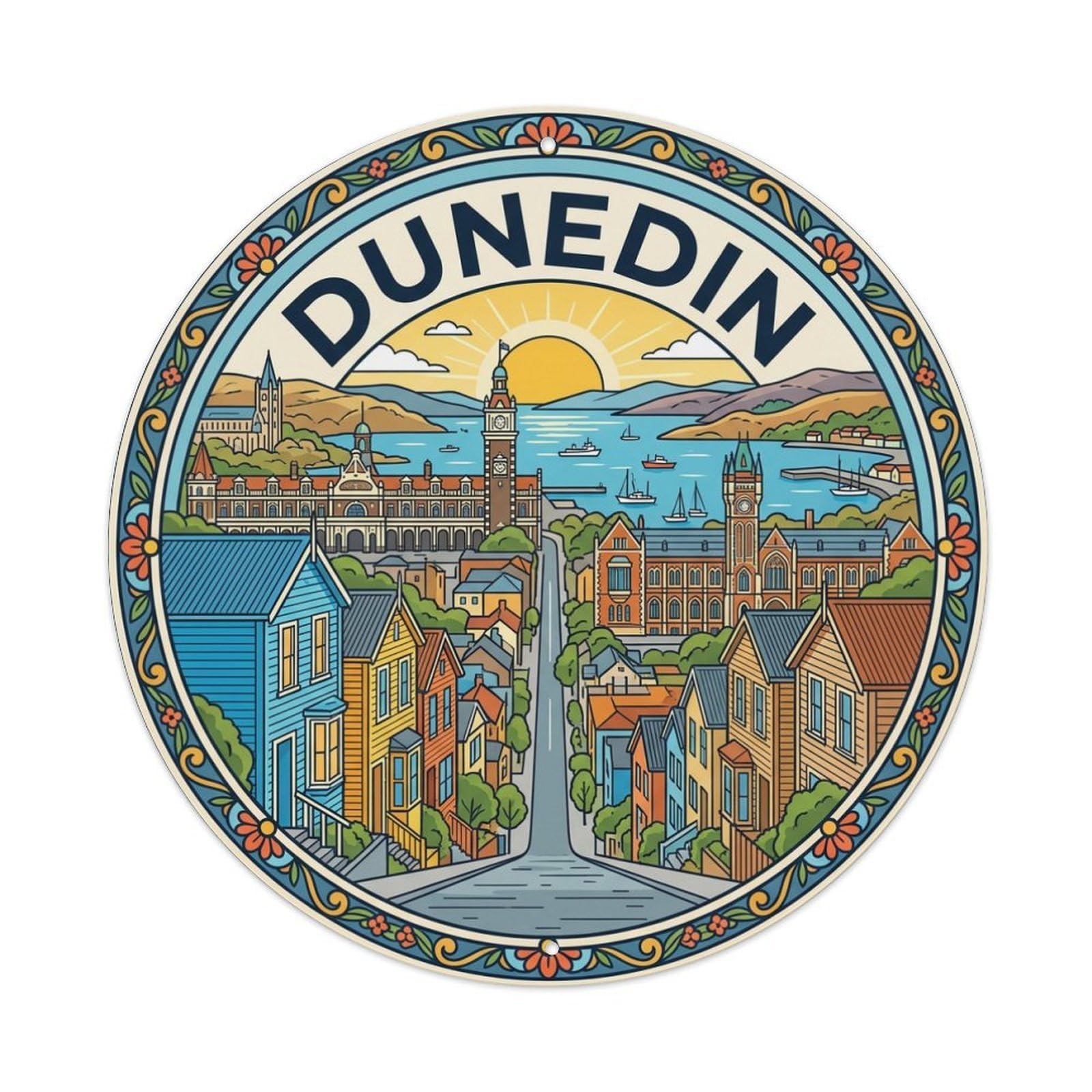 Vintage New Zealand Travel Dunedin Metal Tin Sign