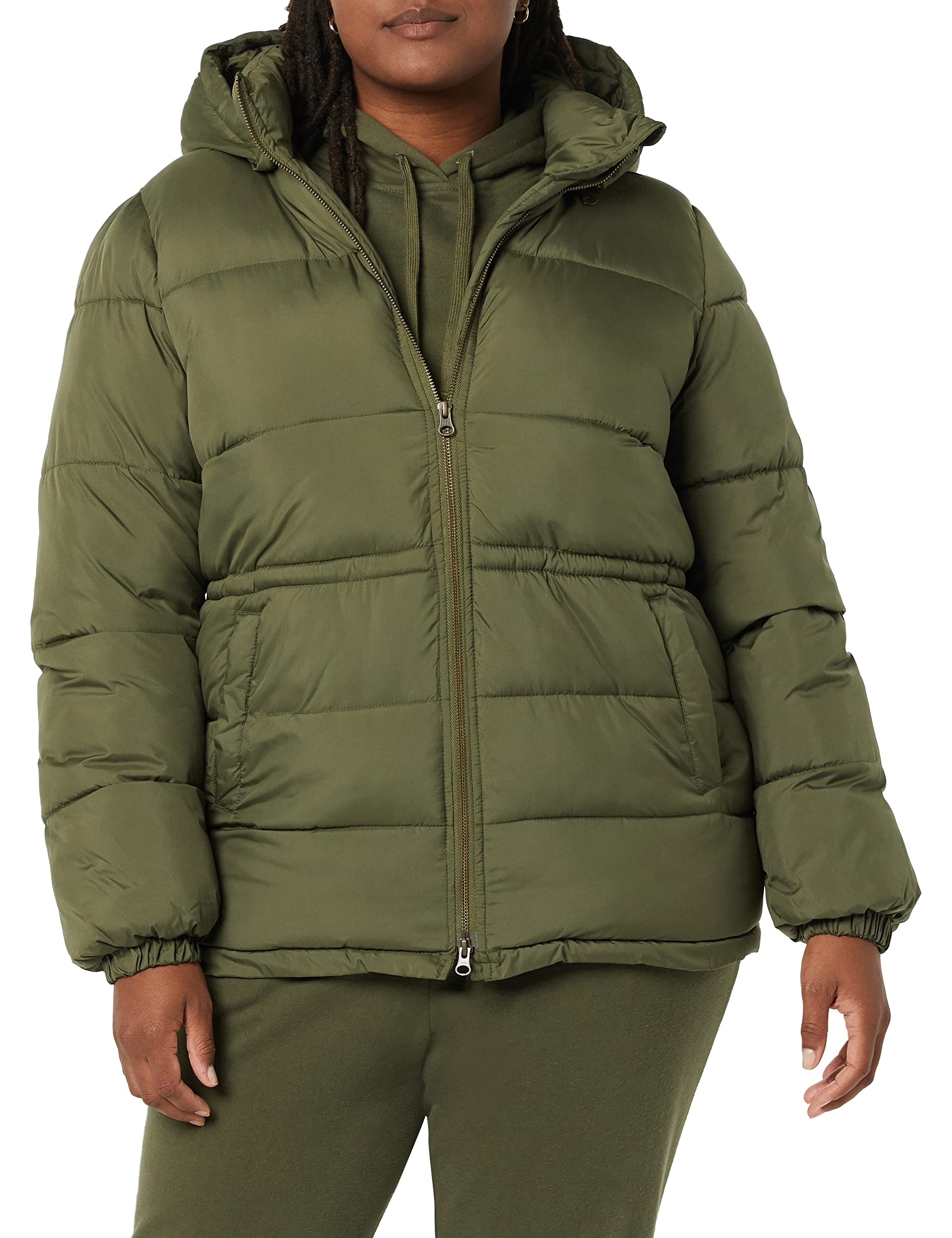 Amazon Essentials Donna Piumino con Cappuccio Invernale Pesante Trapuntato Regolabile in Vita