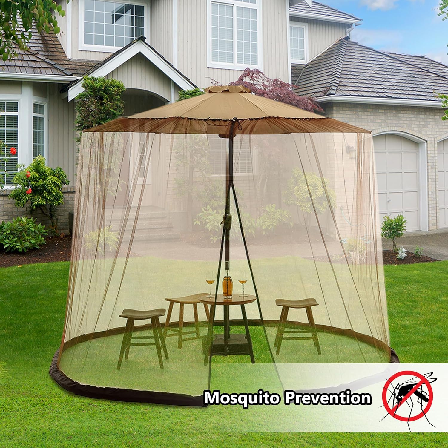 Mosquito Netting, Patio Umbrella Net 118x91 Inch Fine Mesh Breathable Patio Umbrella Mosquito Net with Zipper Door & Drawstring Protective Netting