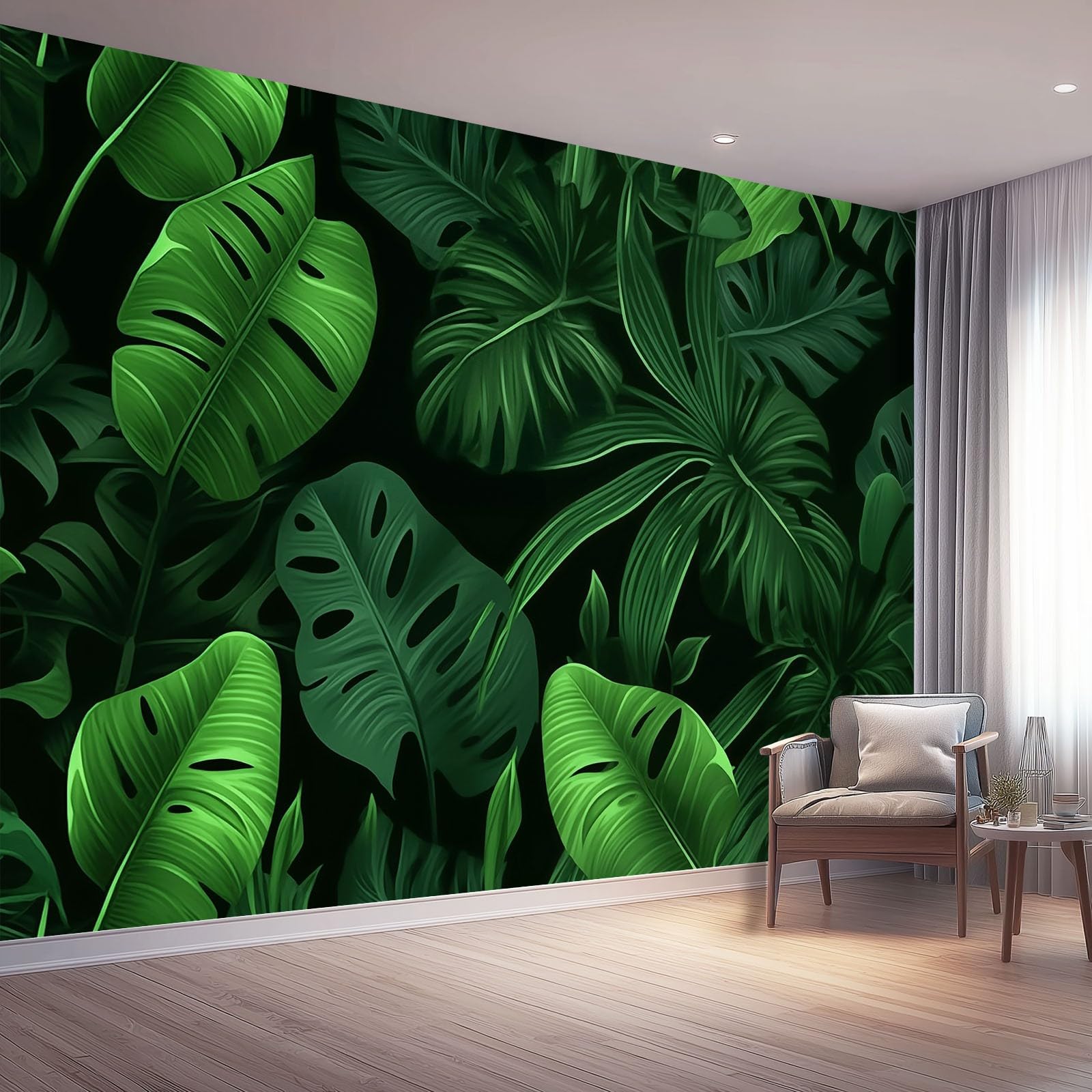 Carta Da Parati 250 x 175 cm Carta Da Parati Per Camera - Foglie Tropicali Rami Texture Progettazione del modello - Verde Nero Da Letto Parete Non Tessuto Stampa Decorazione Murale
