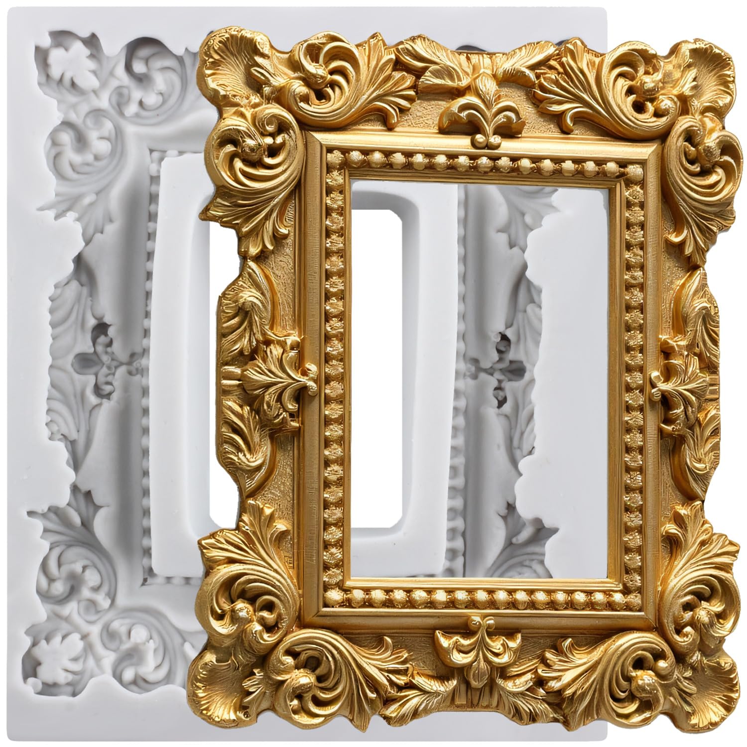 Sijiangmold Baroque Photo Frame Fondant Mould Picture Frames Silicone Moulds Vintage Mirror Frame Mould for Cake Decoration Chocolate Cupcake Topper Candy Polymer Clay Gum Paste