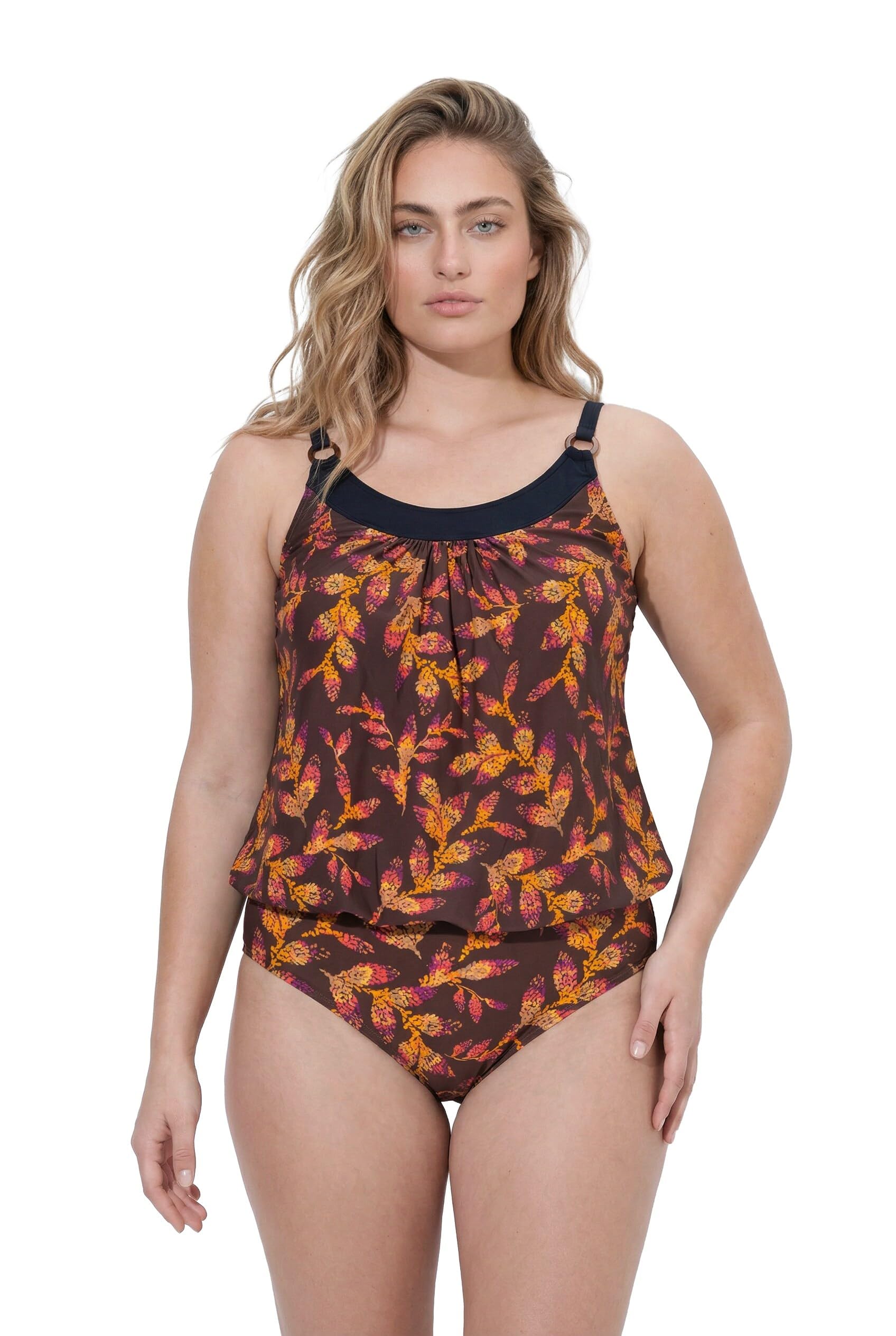 Ulla Popken Tankini, Blätter, Softcups, Träger Verstellbar Parte Superior de Bikini Mujer (Pack de 1)