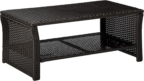 Christopher Knight Home Justin - Mesa de centro de mimbre para exteriores, color marrón, negro