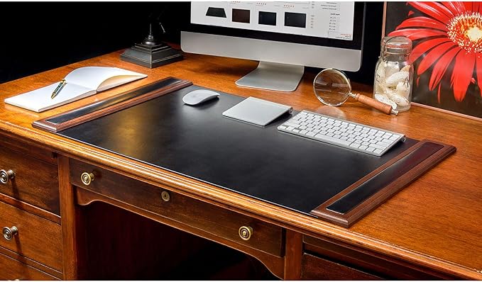 Dacasso Wood & Leather Desk Pad con Rieles Laterales - Protector de Escritorio (Nogal y Negro, 86 x 51 cm) miniatura 3