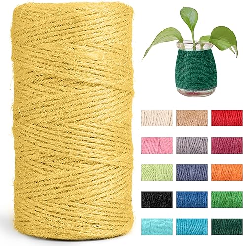 JeogYong Cuerda de yute de 0.079 pulgadas, 328 pies de grosor, cuerda de yute natural, cuerda de cáñamo para manualidades, envoltura de regalos,