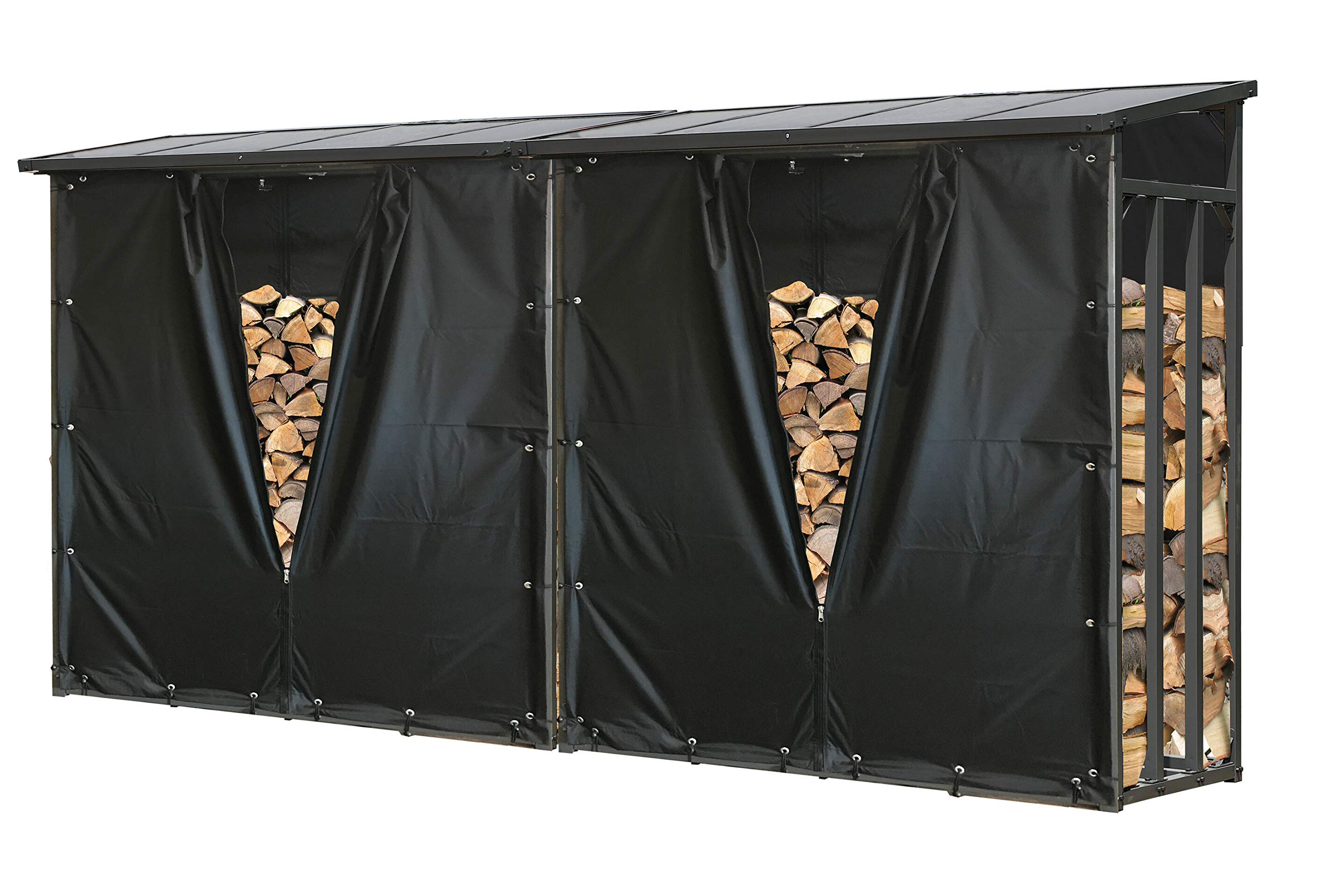Juego De Protección Para Leñera Quick Star - 2 Cortinas PVC 66x108 Cm, Ojales Y Gomas, Color Negro