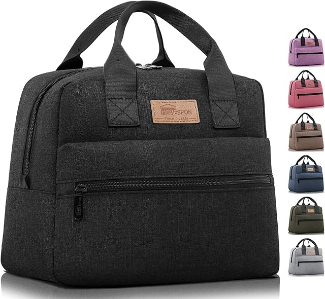 HOMESPON Lunch Bag Insulated Large Capacity Cool Bag with Frosted Waterproof Fabric Handbag Portable for Women Men and Students at School Office Picnic (Black)