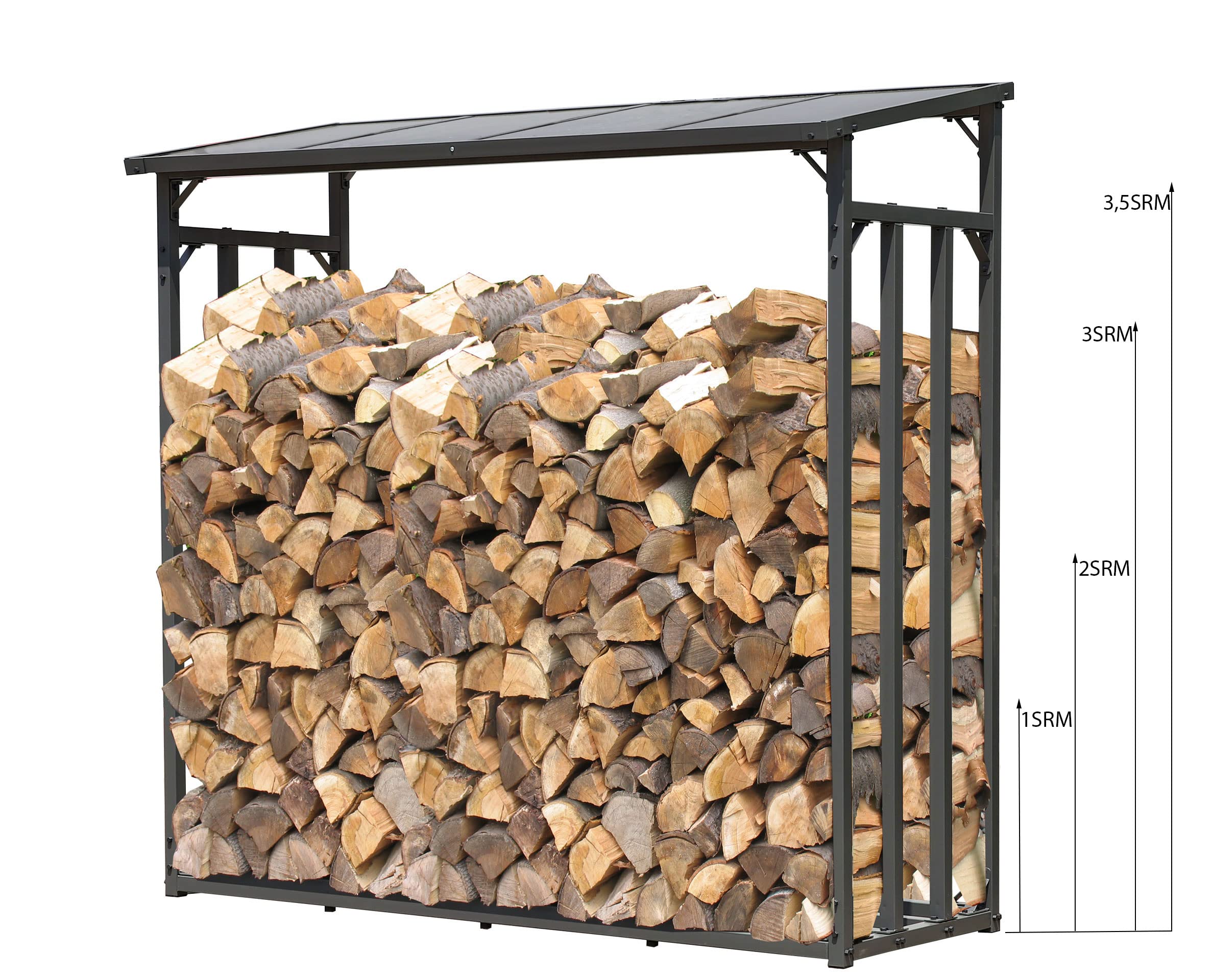 Scaffale per legna da ardere in metallo antracite XXL 185x70x185 cm 2,3 m³ per esterni