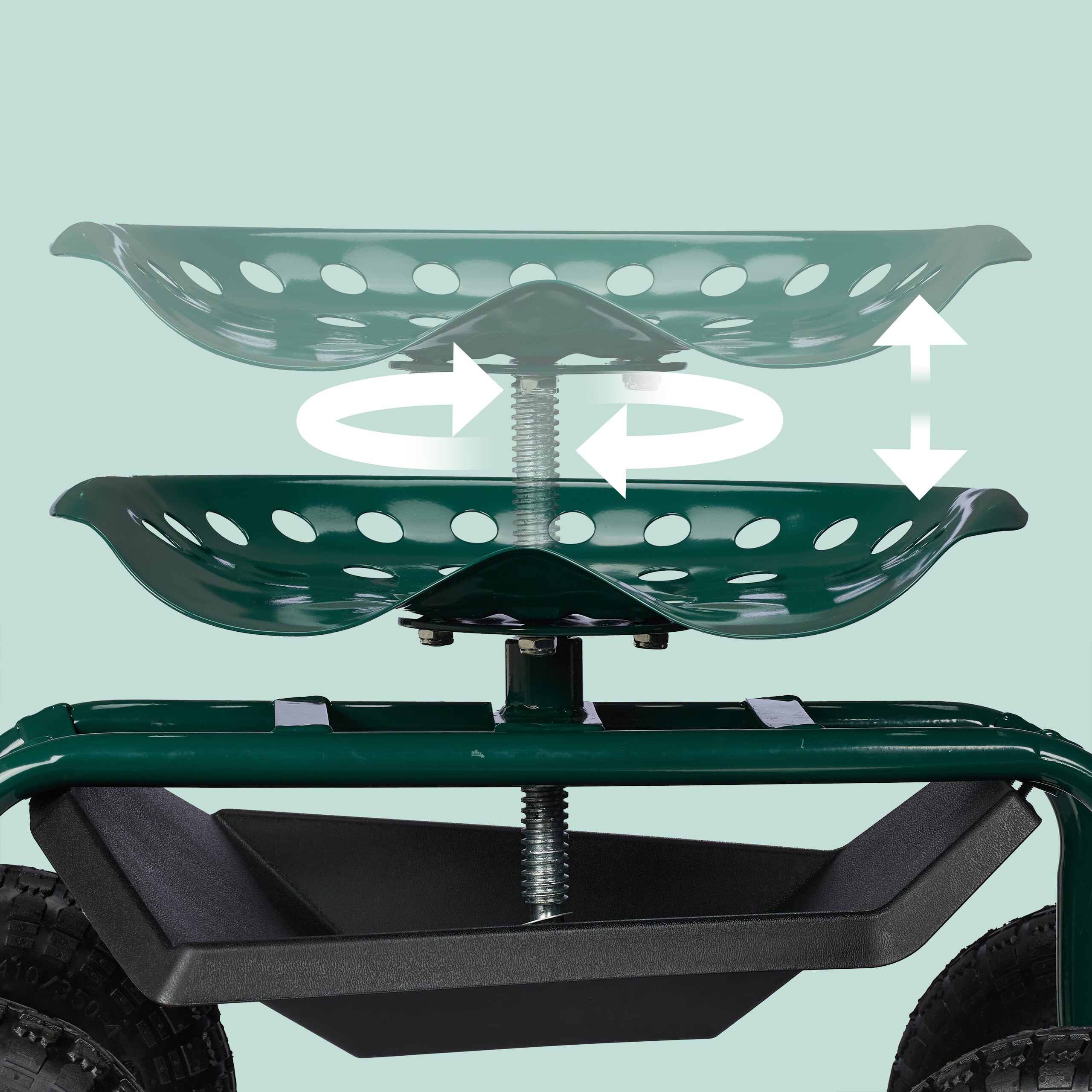 Relaxdays Siège Roulant de Jardin, Hauteur réglable, 150 kg, Accessoire Jardinage, Roues pneumatiques, Vert