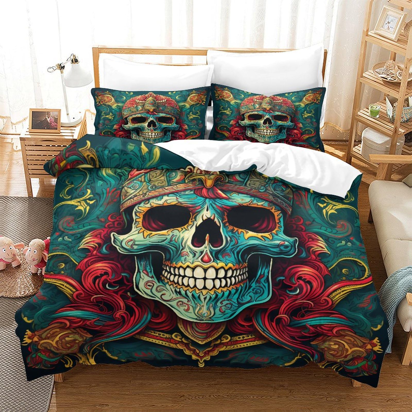 P1S9U7W5Y Cool Skull 3D Printed Duvet Cover Set 3pcs Microfiber Skull Bedding Set King