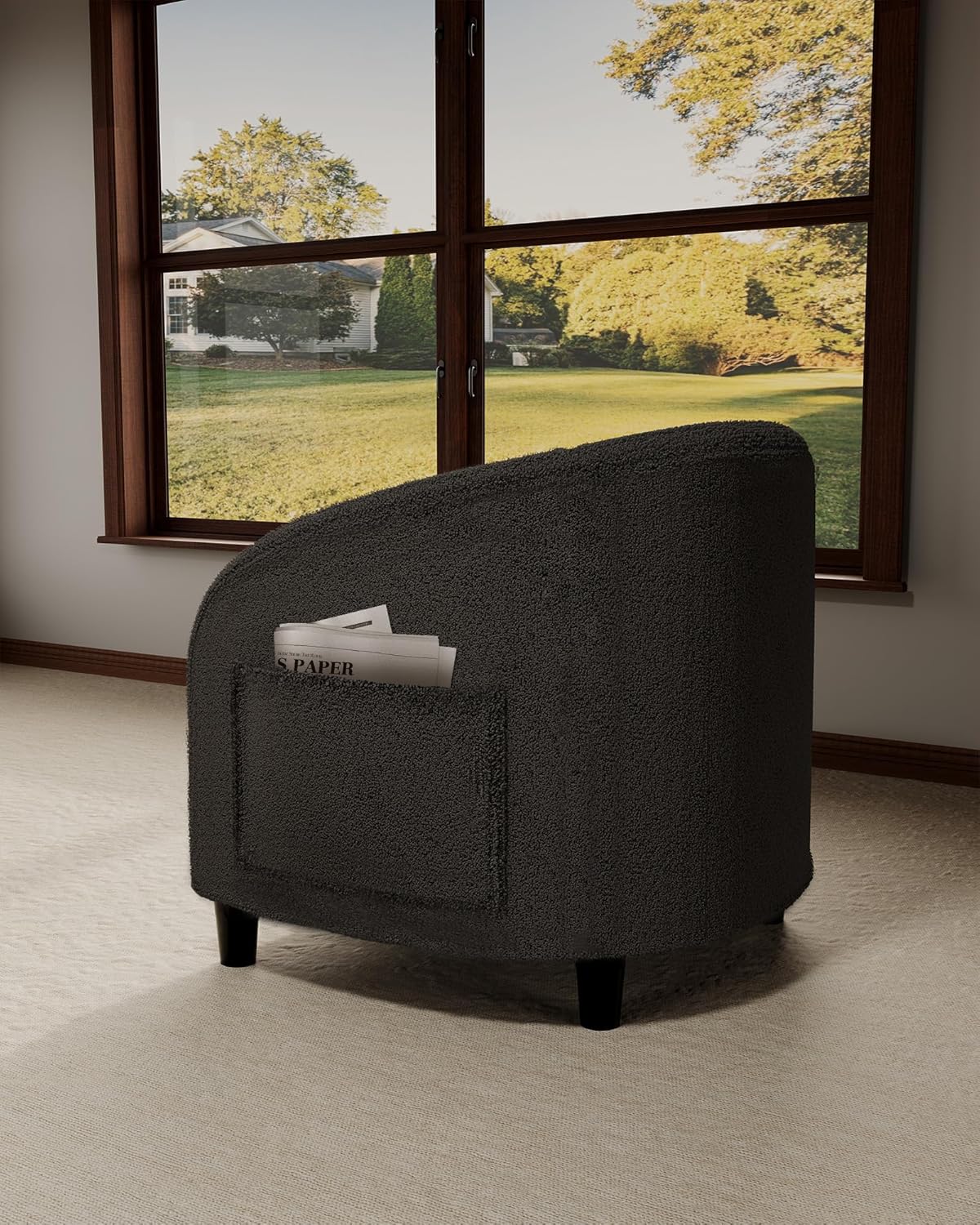GarveeHome Accent Chair Barrel Boucle Chair Sherpa Armchair Club Chair Suitable for Living Room Bedroom Reception Room Office(Dark Gray)