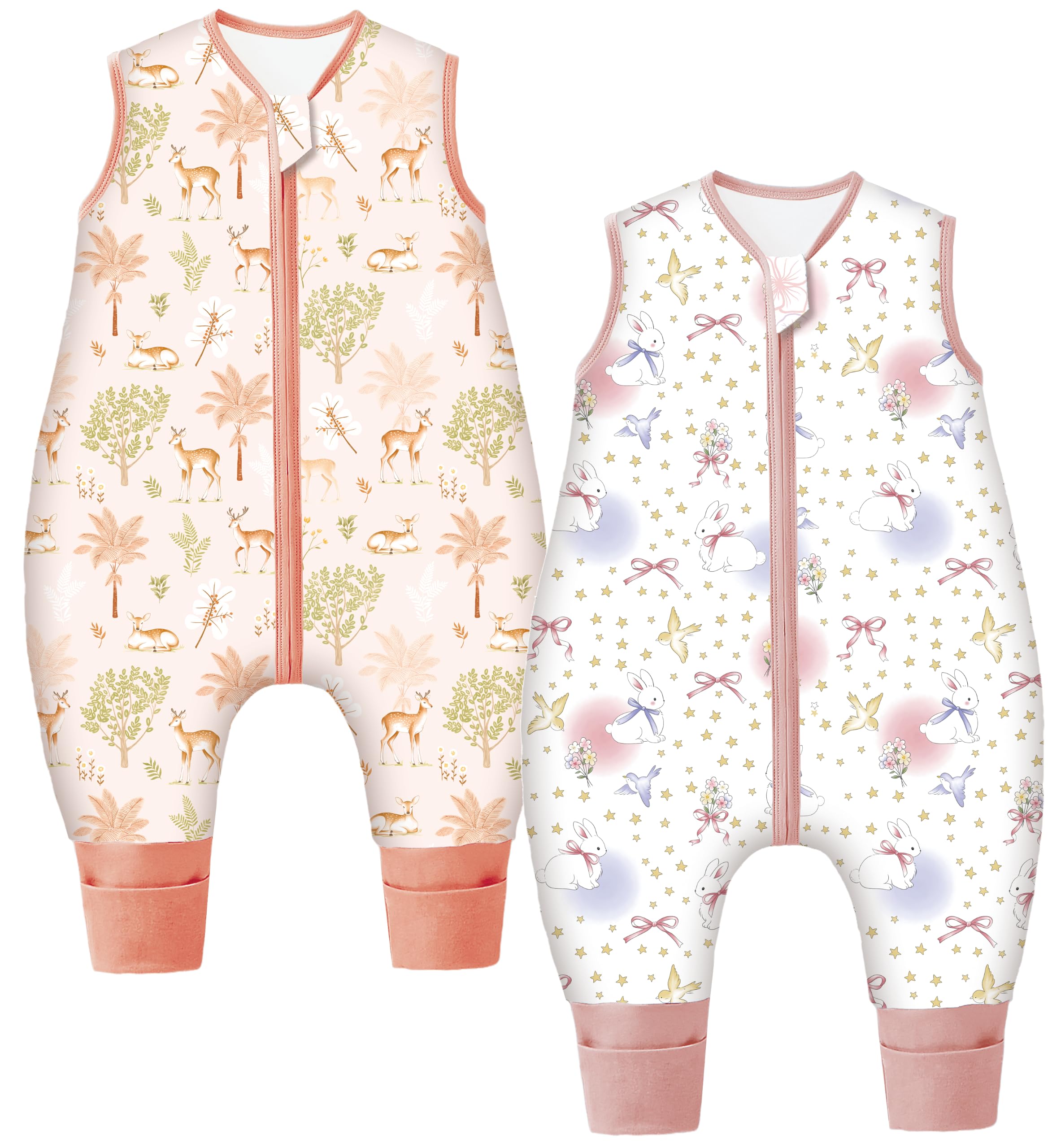 Baby Schlafsack mit Füßen 2.5 Tog 2er Pack Winter Kinder Schlafsack mit Beinen, 2.5 Tog/Rosa Kaninchen Set, 100cm/Baby Höhe 105-115cm