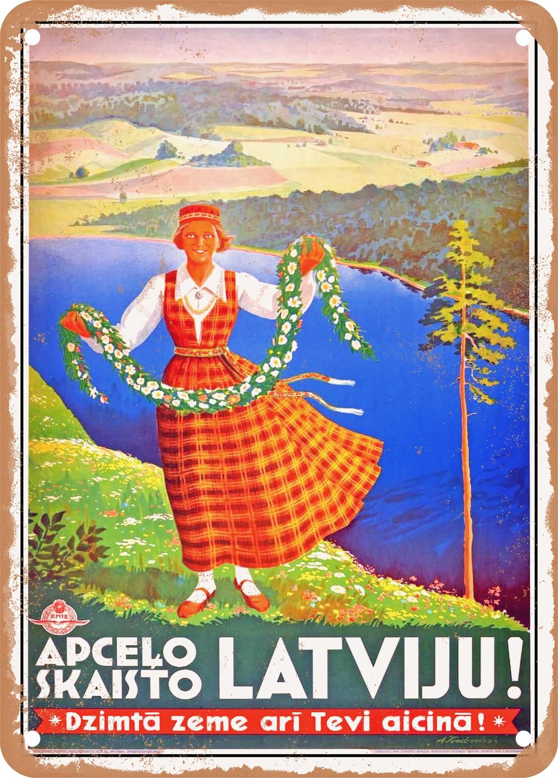 Miaomansenstore Metal Sign - 1934 Traveling Through Beautiful Latvia Vintage Ad Home Decor
