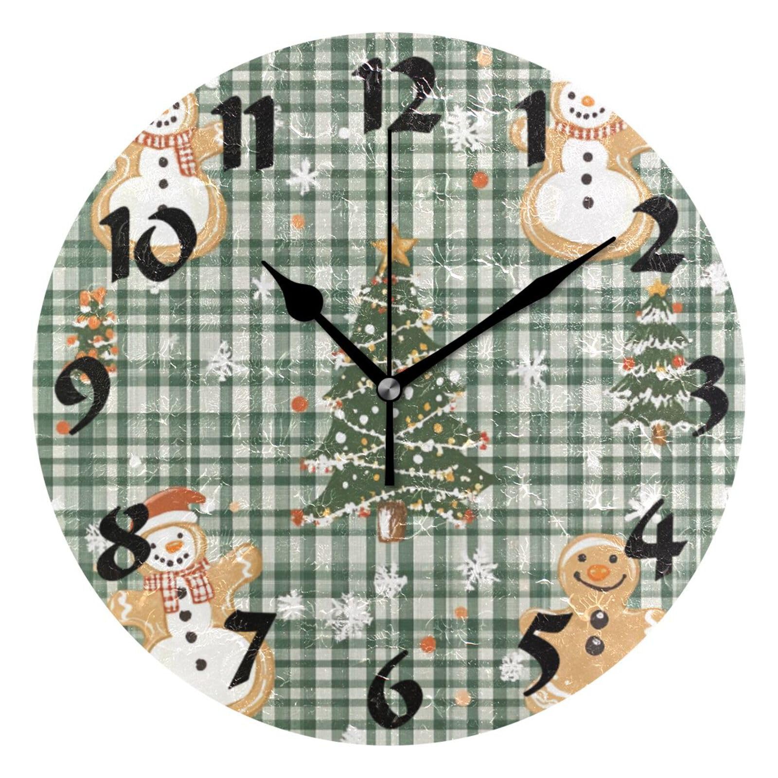 Pendule murale biscuits de Noël à carreaux verts pour déco chambre cocon