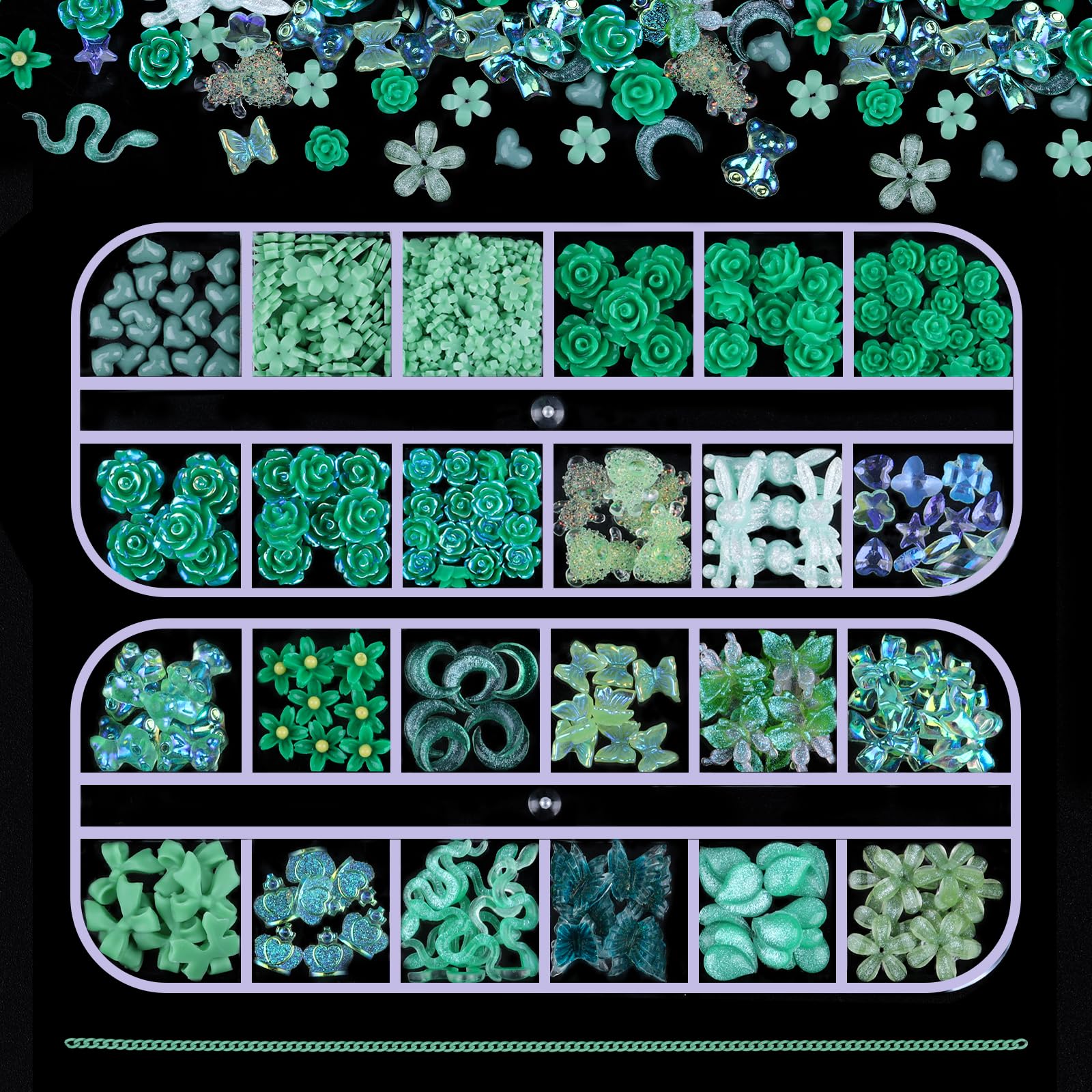 Kikonoke 2 Boxes 3D Flower Nail Charms Butterfly Bow Snake Rabbit Bear Shaped Nail Art Rhinestones Gems for DIY Nail Art Decoration Making Craft (