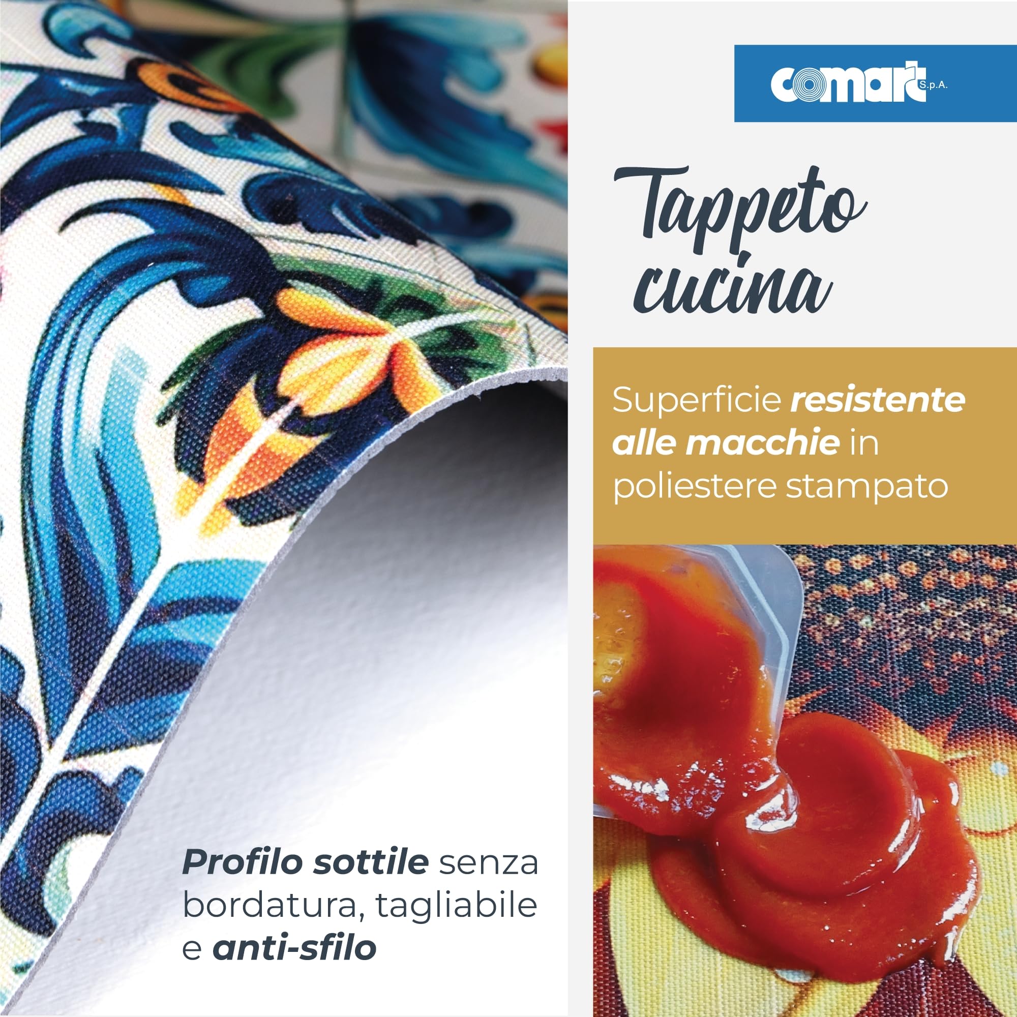 Comart - Tappeto Cucina Austin - Impermeabile - Antiscivolo - Antimacchia - Lavabile in Lavatrice - Passatoia in Poliestere - per Corridoio e Cucina - Made in Italy - Piastrelle Tiles - 50x75 cm