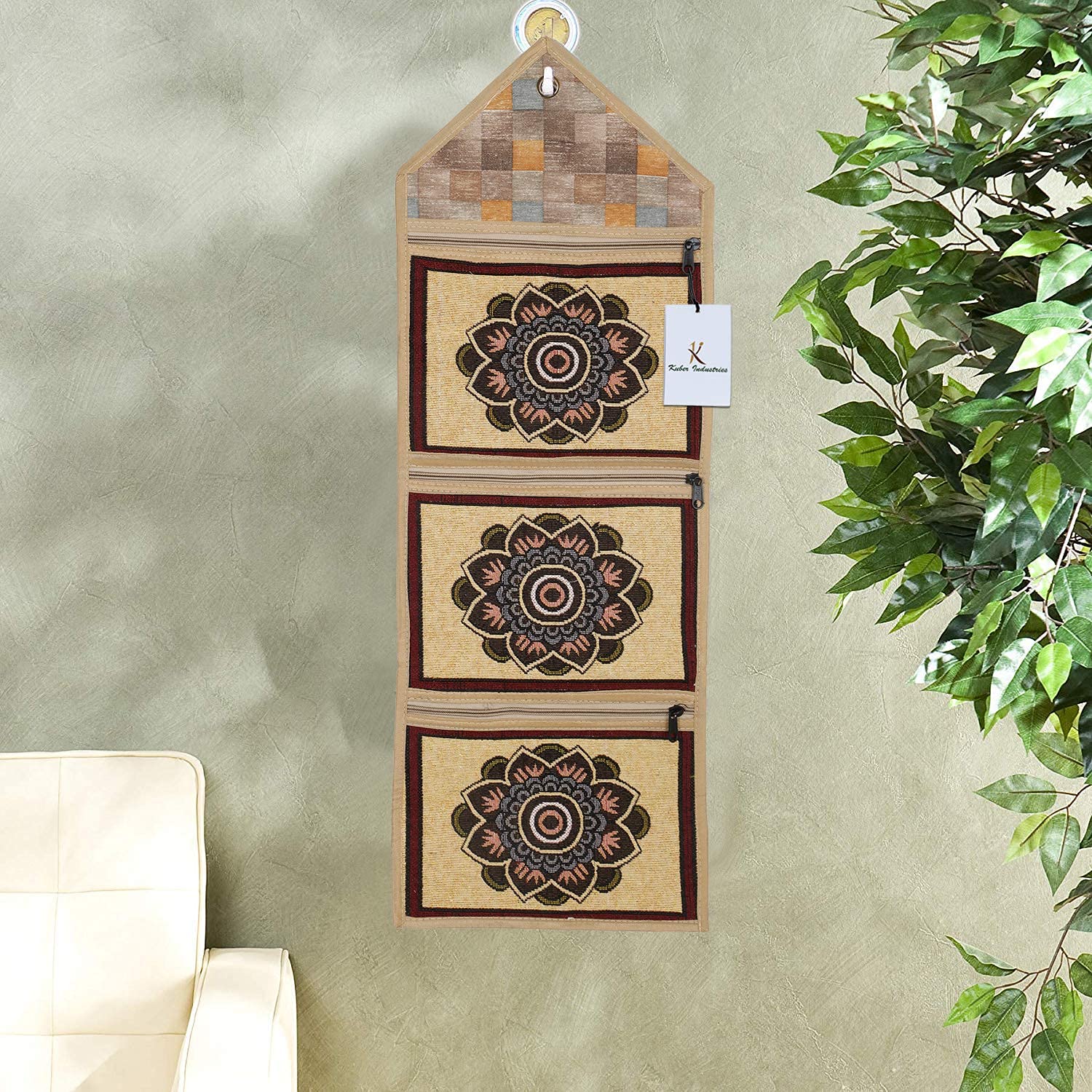 Kuber Industries Cotton Printed Design Wall Hanging Magazine Letter Holder (Cream)-CTKTC031479 69x23x1 cm