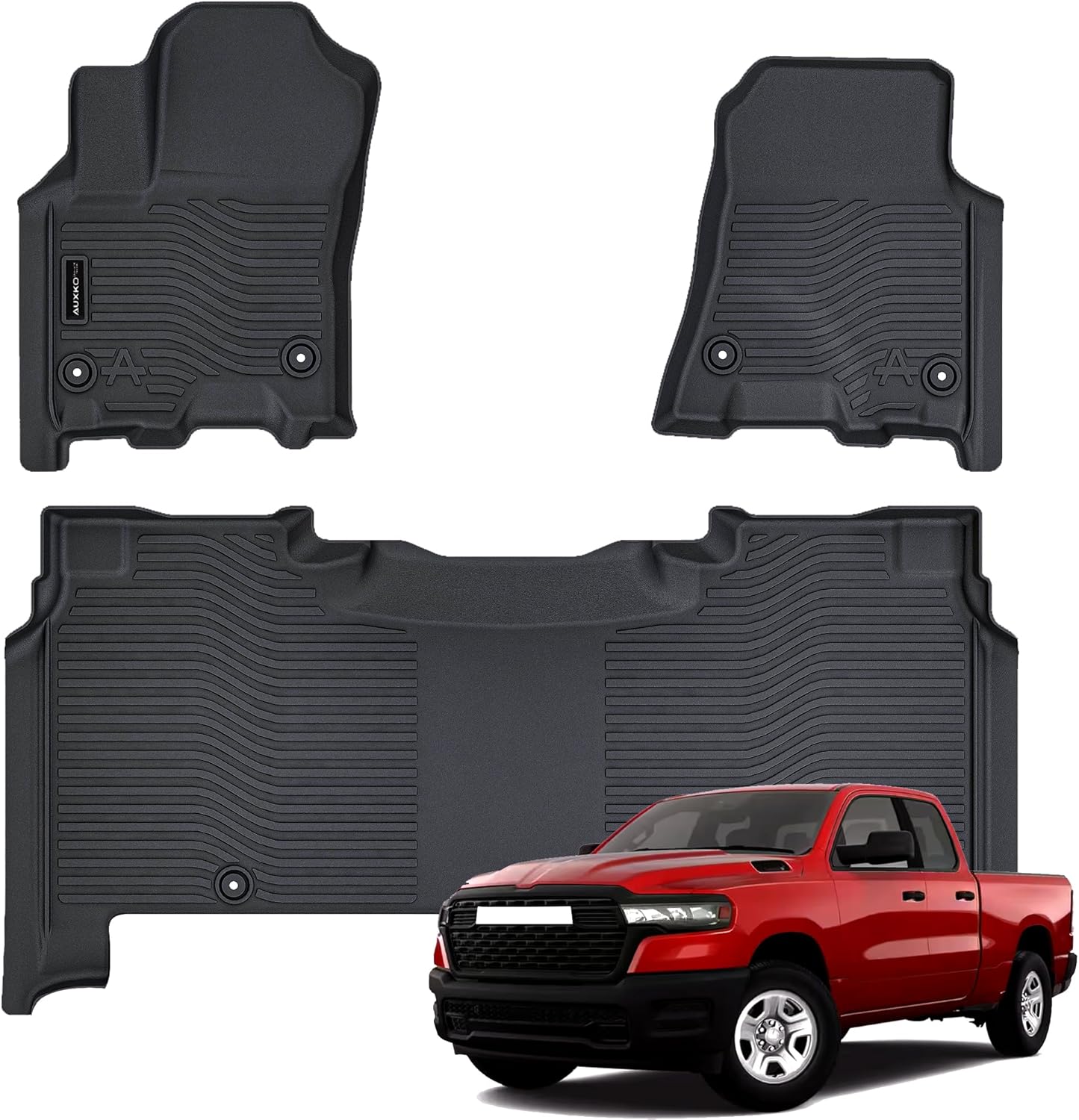 AUXKO All Weather Floor Mat Fit for 2026 2025 Dodge Ram 1500 Crew Cab 5 Seat 2nd Row with Under Seat Storage Box TPE Liner Accessories All Season Guard Odorless Anti-Slip Black