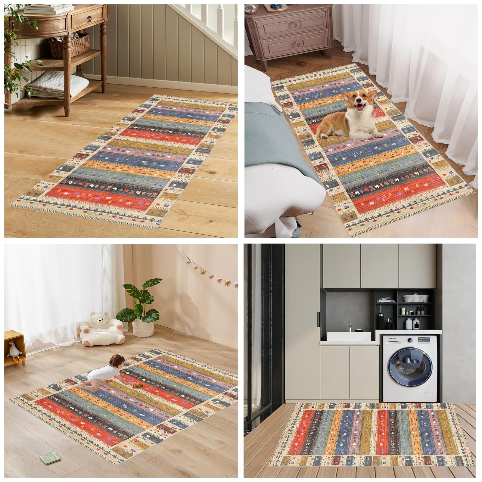 Vintage Flur Teppich Läufer 40 x 60 cm Rutschfest Waschbar ideale per Küche Schlafzimmer und Korridor