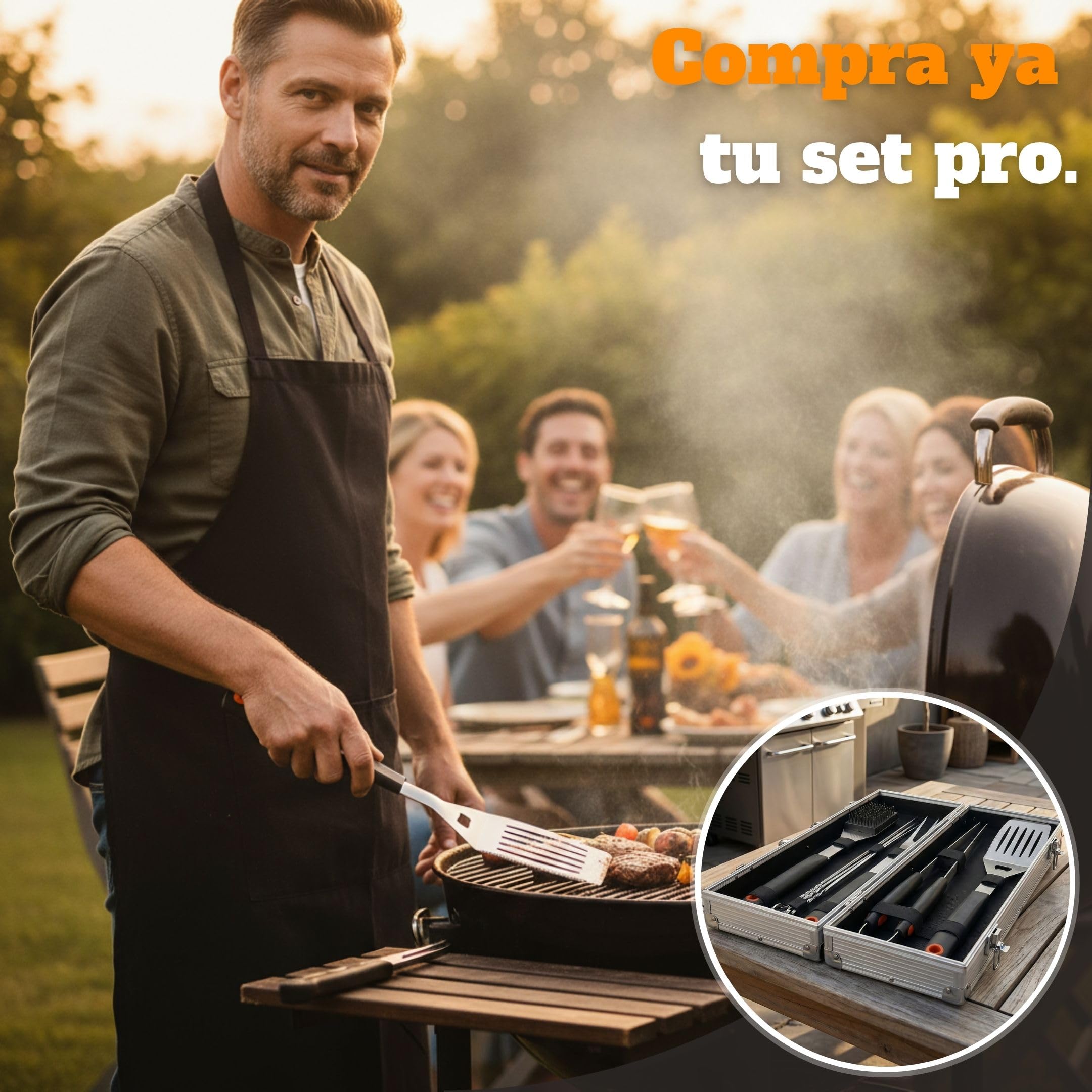 Set Barbacoa Hombre - Utensilios Acero Inoxidable en maletín metálico