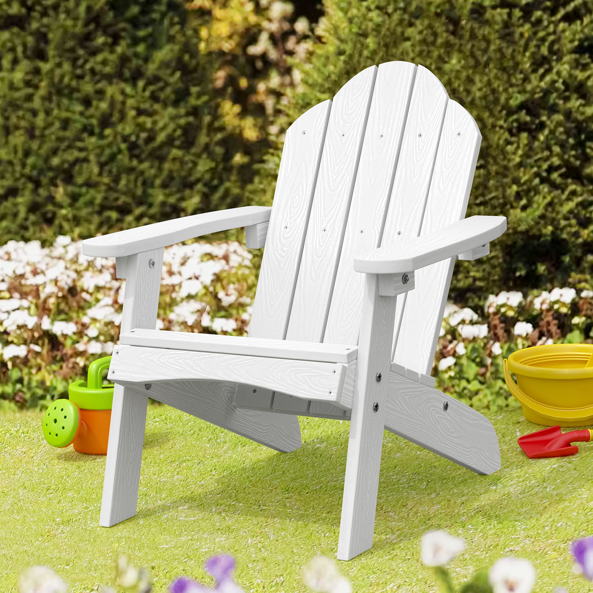 LUE BONA Kids Adirondack Chair, White Poly Lumber Plastic Chair, Toddler Adirondack Chair Weather Resistant, Kids Outdoor Patio Adirondack Lounge