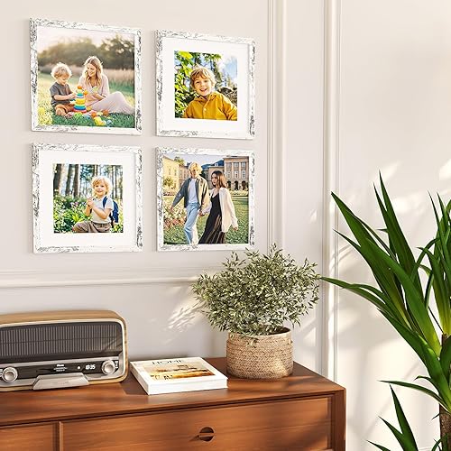 Vista 96 de KINLINK Juego de 4 portarretratos de 12 x 12 pulgadas, cuadrados de madera mate de 8 x 8 pulgadas con plexiglás para 8 x 8 pulgadas con paspartú
