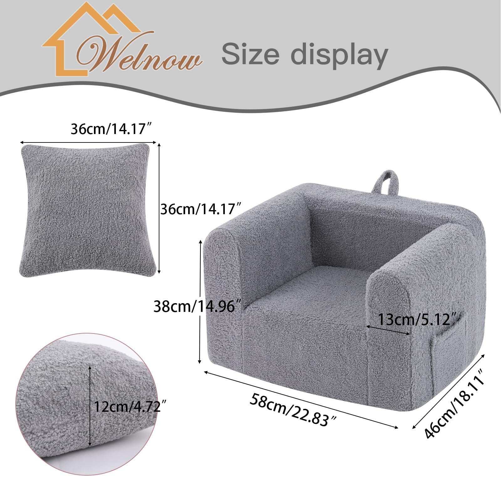 Sofá para niños con almohada, acogedora silla de espuma suave para leer, sofá infantil con reposabrazos, muebles ligeros y cómodos para niños, dormitorio, sala de juegos para niños y niñas, 2
