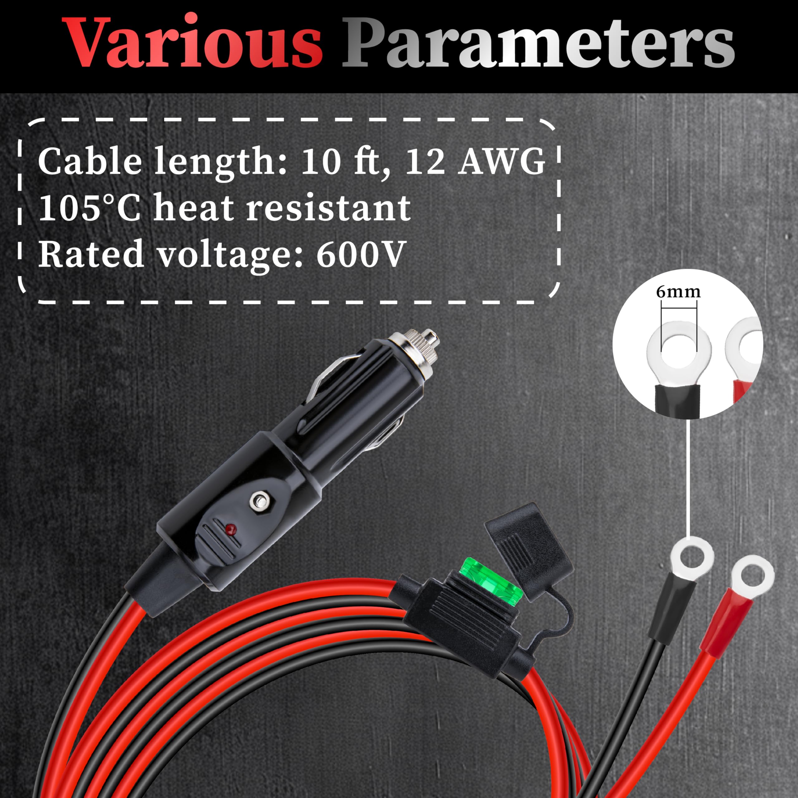 cigarette lighter wire gauge Cable 2*0.50MM2 Round Cable 1.50Meter Plugs directly into the Battery Tender Quick Disconnect Ring Terminal leads 2x Power Cable Car Cigarette