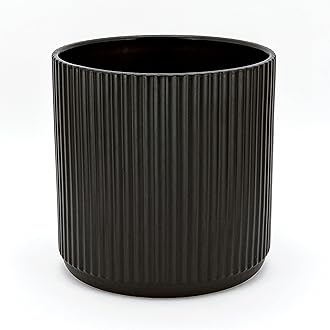 Amazon Basics Fluted Ceramic Round Planter, 10-inch, Black