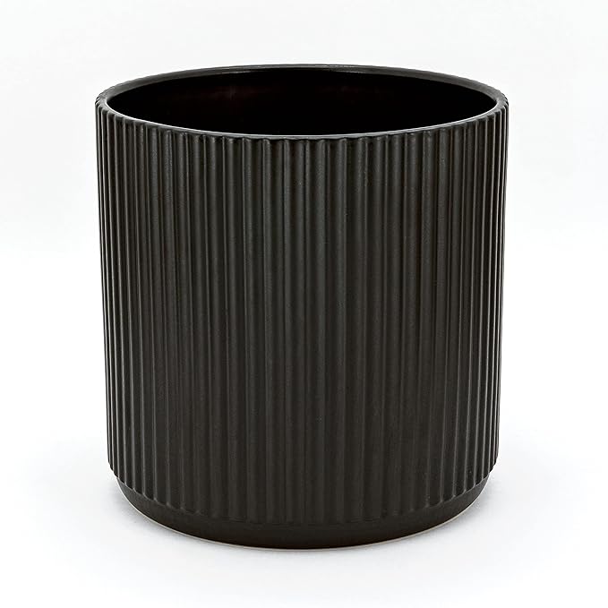 Amazon Basics Redondo Maceta de cerámica, estriada, 20.3 cm, Negro oferta Amazon