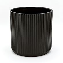 Amazon Basics Fluted Ceramic Planter Pot for Indoor Outdoor Plants, Round Flower Pot with Drainage Hole, 8-inch, Black