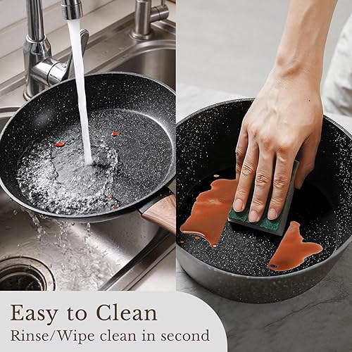 Vista 6 de EWFEN Juego de 25 piezas de ollas y sartenes, juego de utensilios de cocina de cerámica antiadherente, saludables, no tóxicos, de gran capacidad