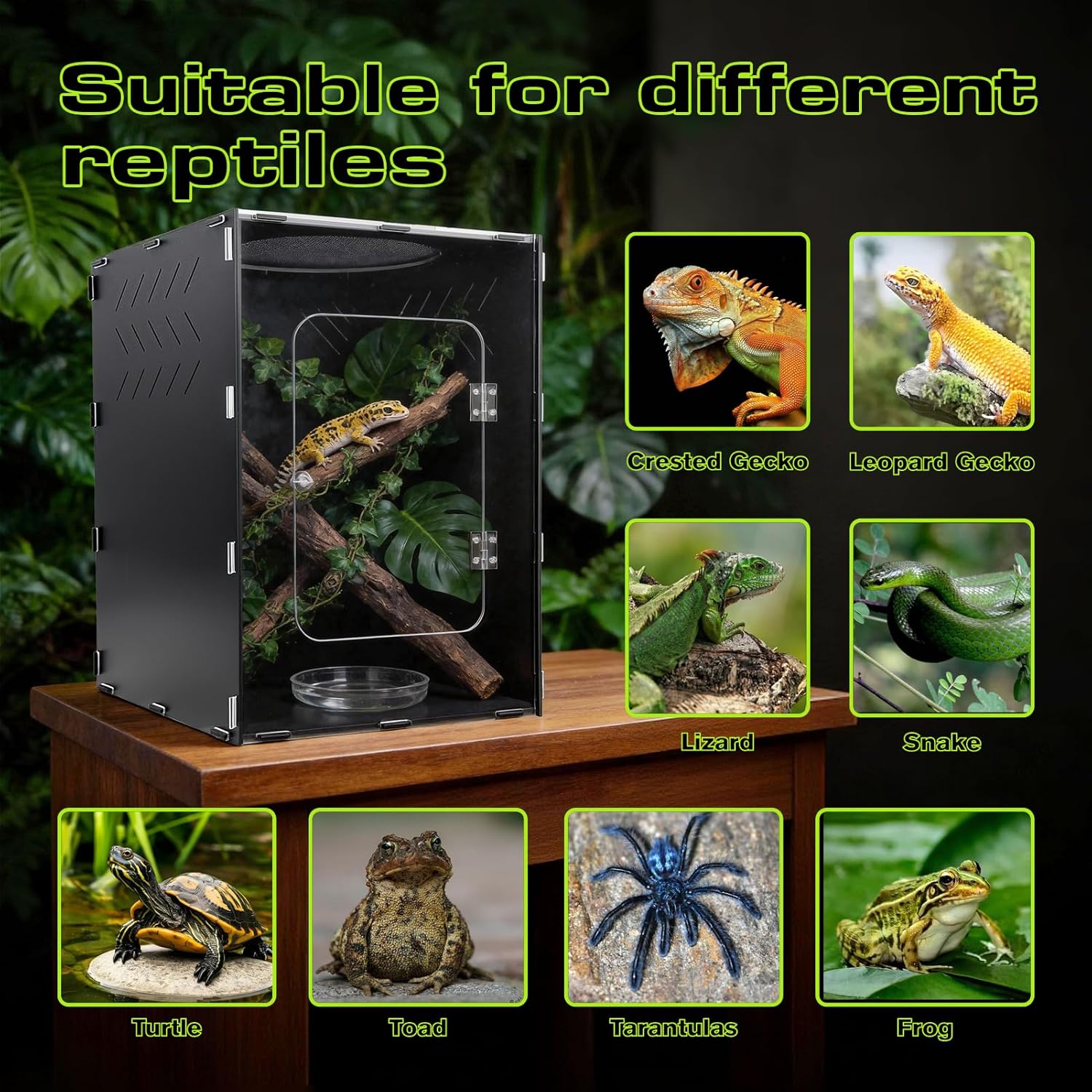 25 Gallon Reptile Tank Enclosure,16x16x24 Reptile Terrarium Acrylic Front Opening with Metal Translucent Mesh Top for Crested Gecko Lizards, Snakes, Chameleon