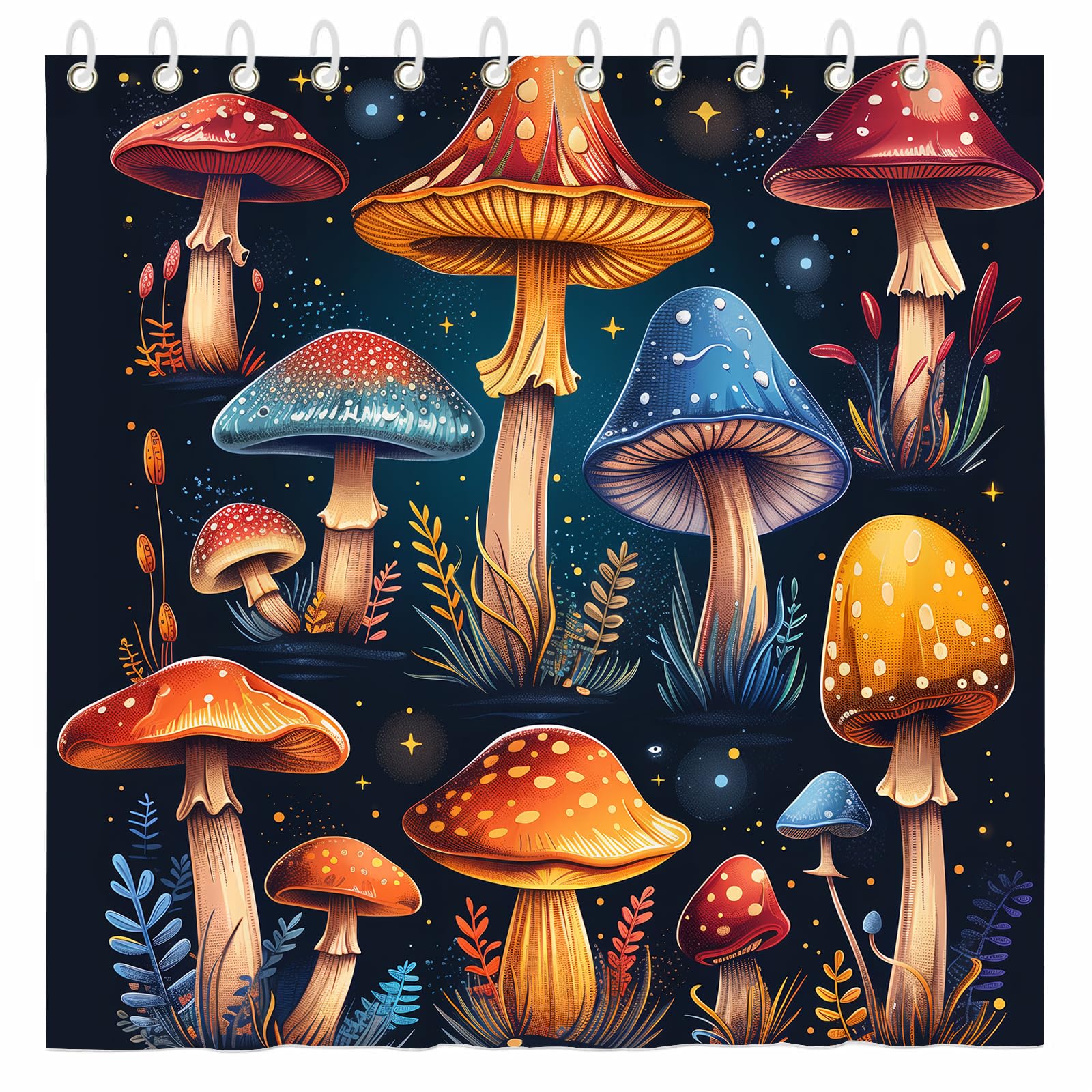 Colorful Mushrooms Shower Curtain for Bathroom Magic Fantasy Forest Botanical Printed waterproof fabric shower curtain for bathroom home decoration Shower Curtain Set for Bathroom 70 x 70 Inch