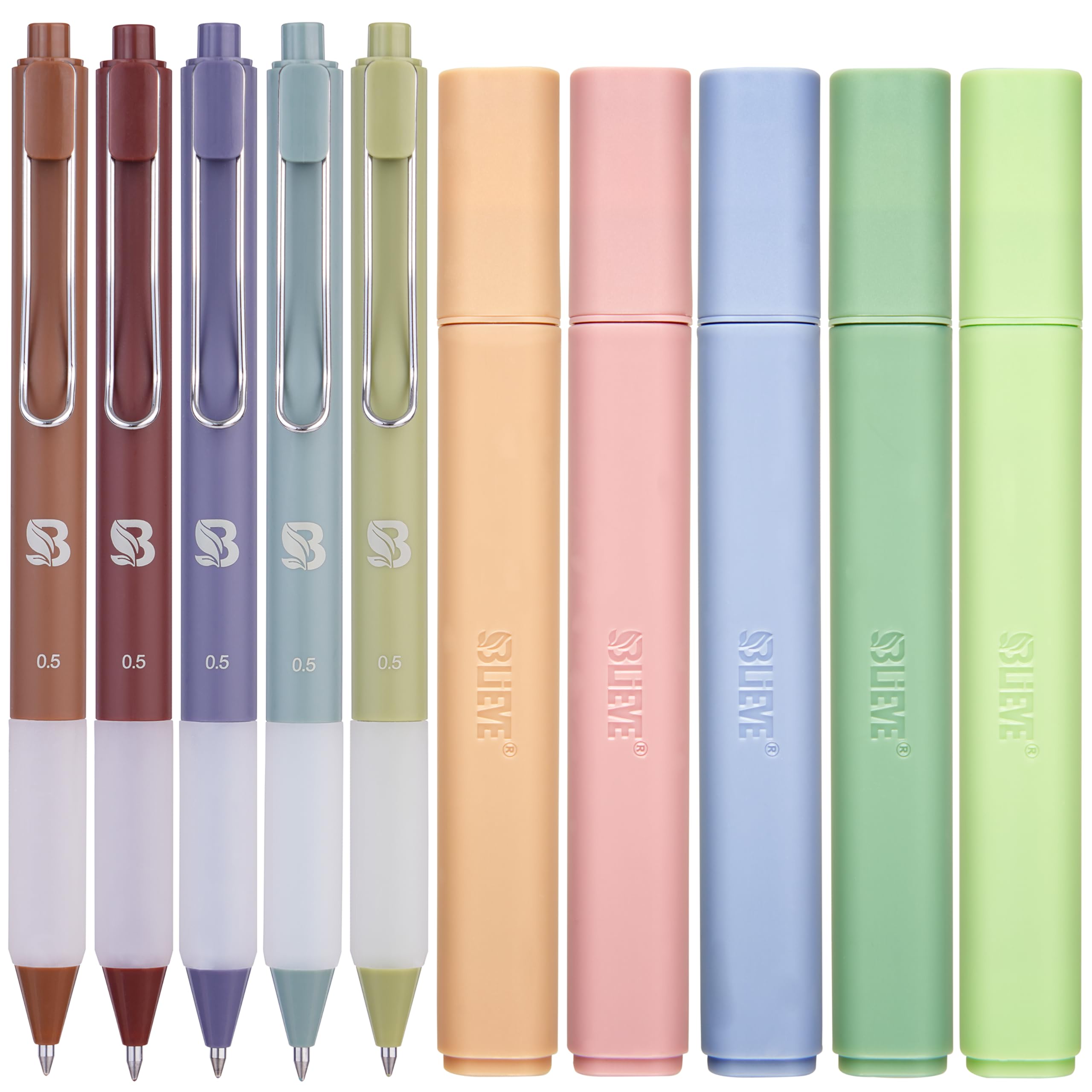 BLIEVE - Aesthetic Highlighters and Gel Pens With Soft Ink and Chisel Tip, Bible Highlighters and Pens No Bleed, Dry Fast Easy to Hold, for Bible Journaling Planner School Supplies (EARTHY)