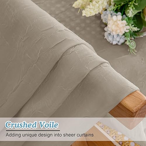 Miniatura 6 de Chyhomenyc Cenefas Transparentes Arrugadas para Ventana de 14 Pulgadas de Largo, 2 Piezas, Cortinas de Cocina Cortas de Gasa Arrugada con Bolsillos