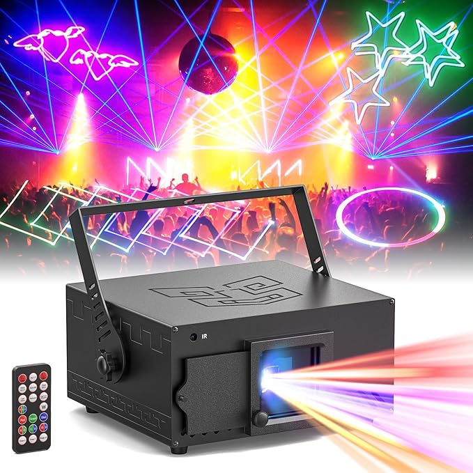U`King Party Lights RGB Stage Lighting Beam Animation 3D Laser Lights Patterns with DMX512 Sound Activated Remote Control for Festival Bar Nightclub Wedding Live Show Church