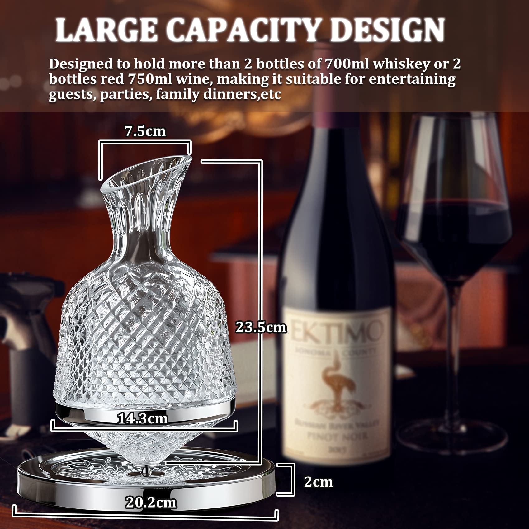 Carafe a Decanter Vin 1500 ml, Rotative à 360° Carafes à Vin en Whisky