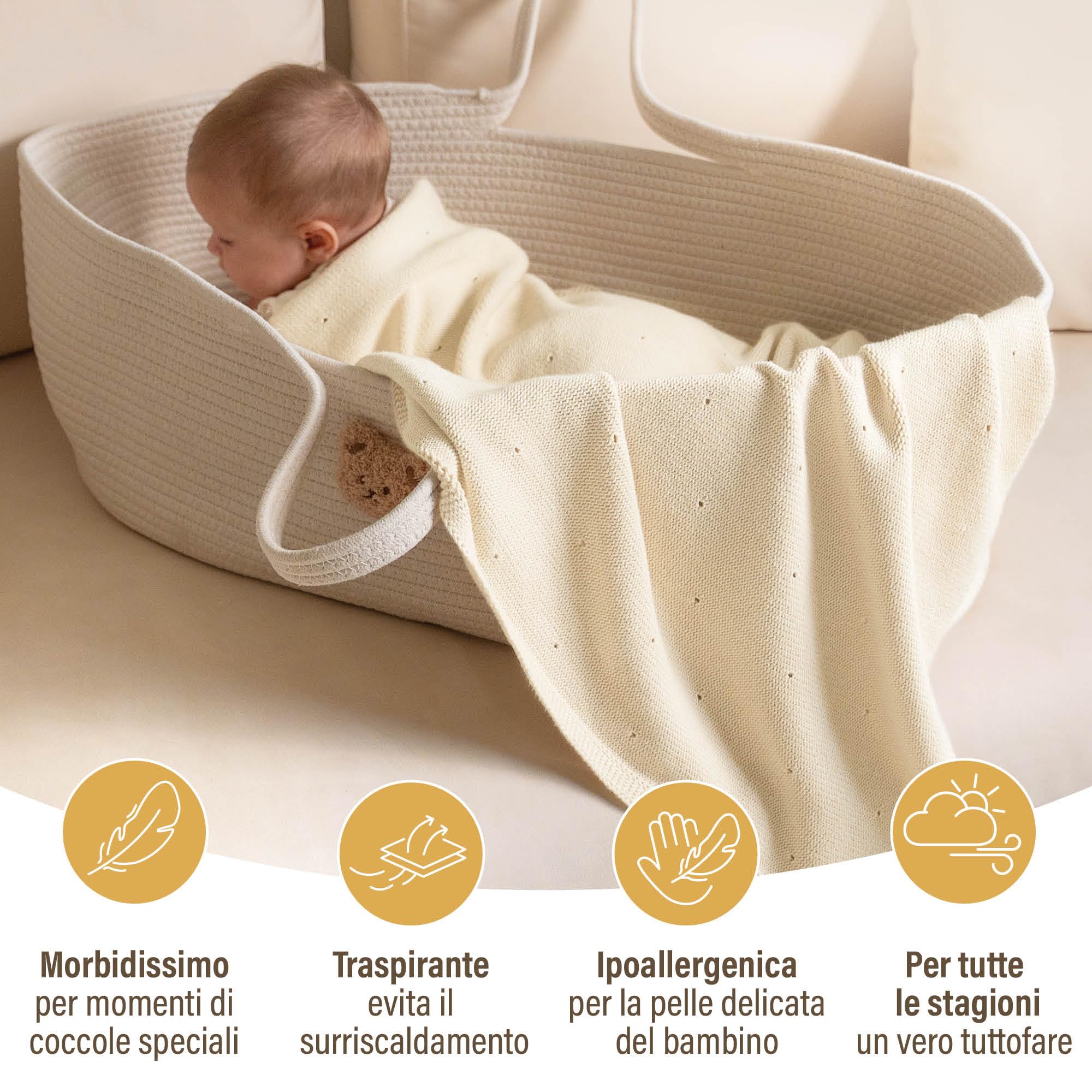 Merle Toys® Premium Coperta Cotone Neonato, 100% Biologica, Copertina Neonato Cotone Estiva e Inverno, Soprattutto Traspirante, Certificata GOTS, OEKO-TEX, Morbida e Termoregolatrice, 80x100cm, Bianco