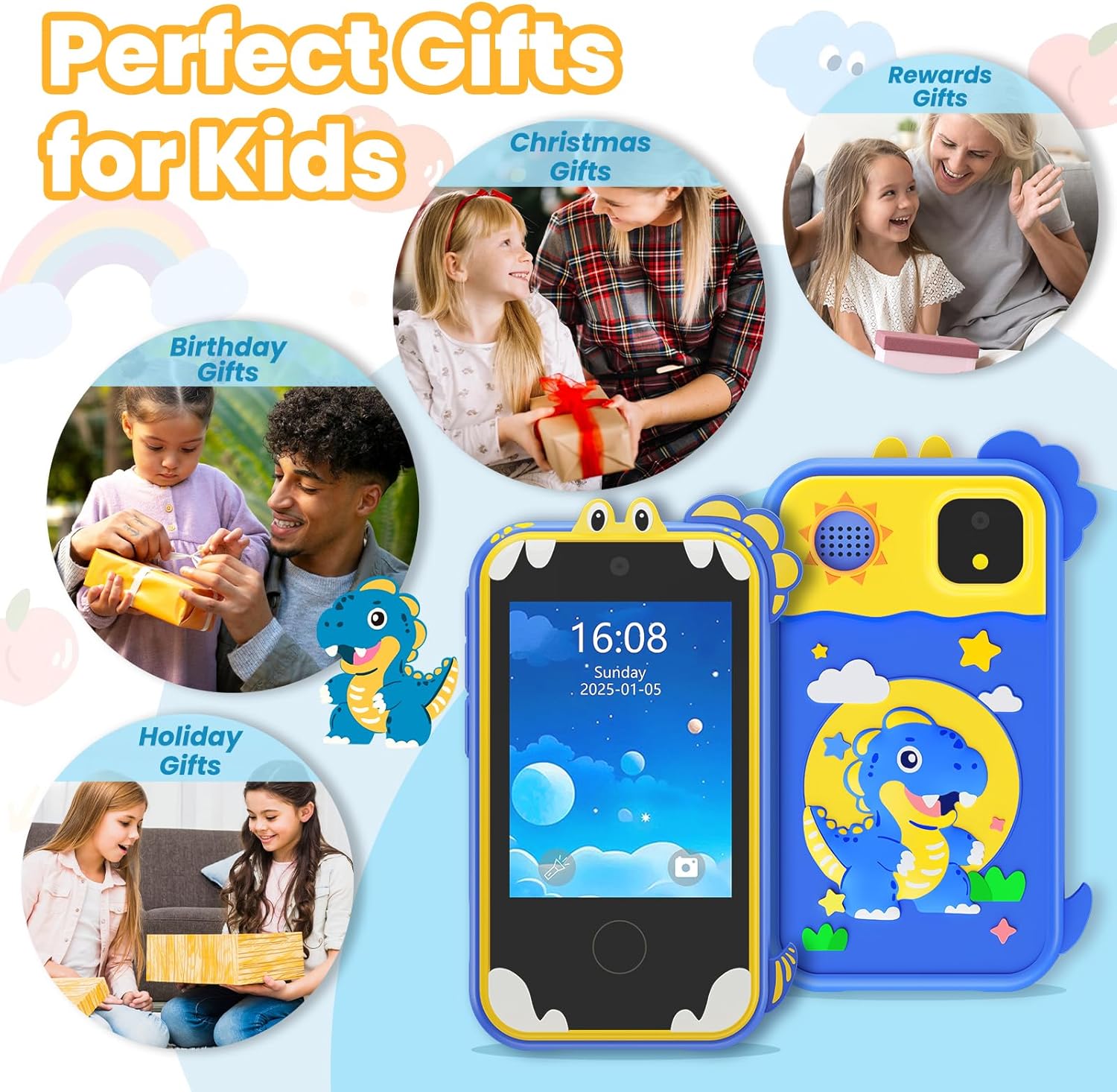 Kids Phone for Girl Toys, Kids Camera Toy Smart Phone Birthday Gifts Toddler Ages 2, 3, 5, 7, 8, 10 Year Old, Educational Learning Toys with 2.8" Touchscreen, Music Player, Video Player, Game (Blue) image 7 of 7 B0DRYJGC49