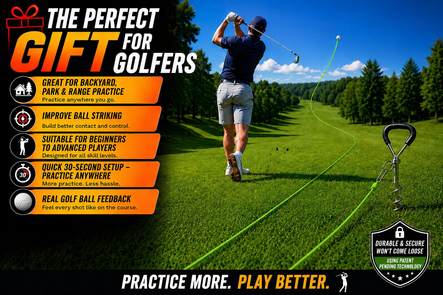 Swing Away! Golf-Trainingsgerät für Driver und Eisen: Verfeinere deinen Golfschwung im Garten mit einem echten Golfball und erlebe 15 m Ballflug-Feedback.