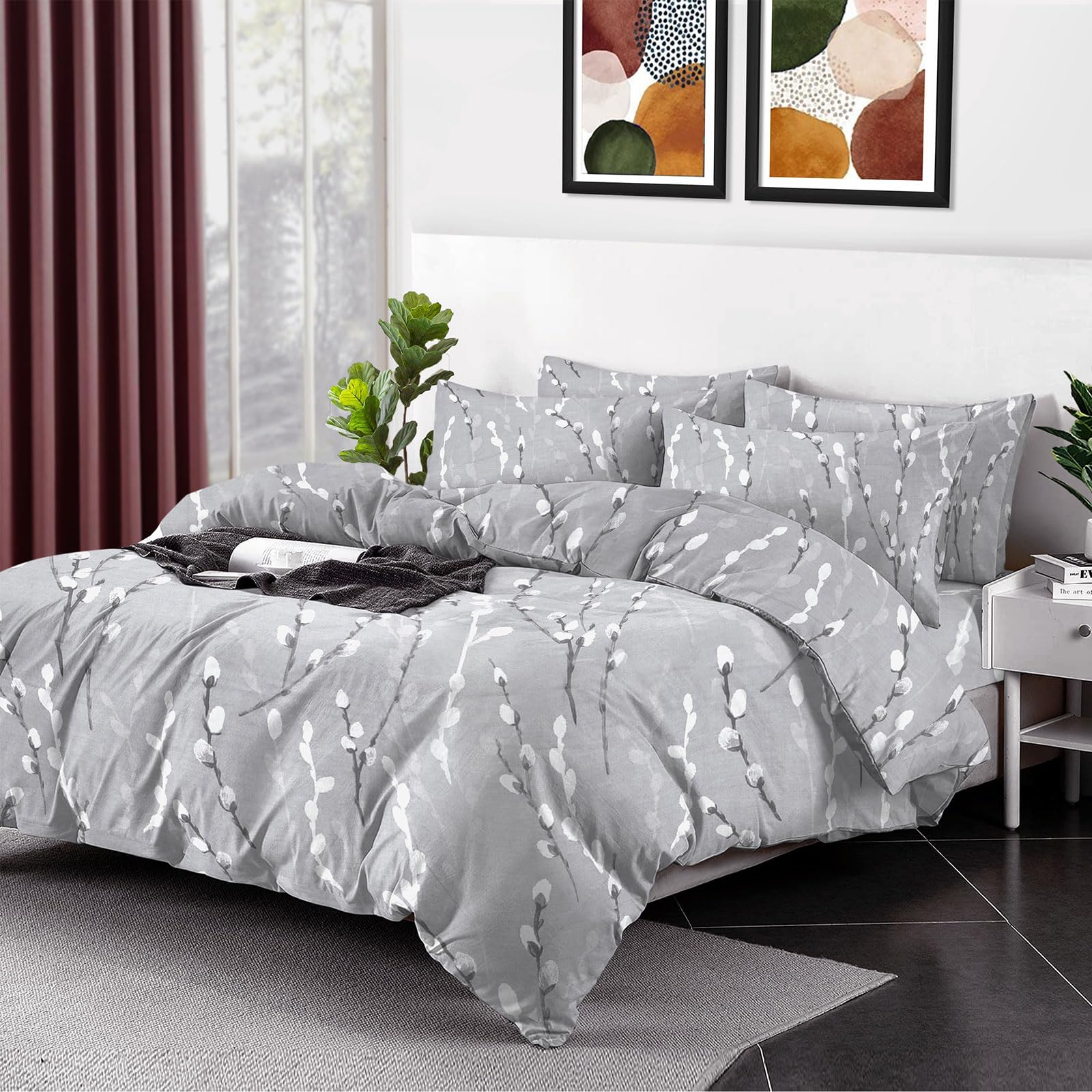 EverSoft Bedding 3Pcs Set 100% Egyptian Cotton Printed Duvet Cover & 2 Matching Pillowcase Pair 400 Thread Count Double Duvet Cover Set