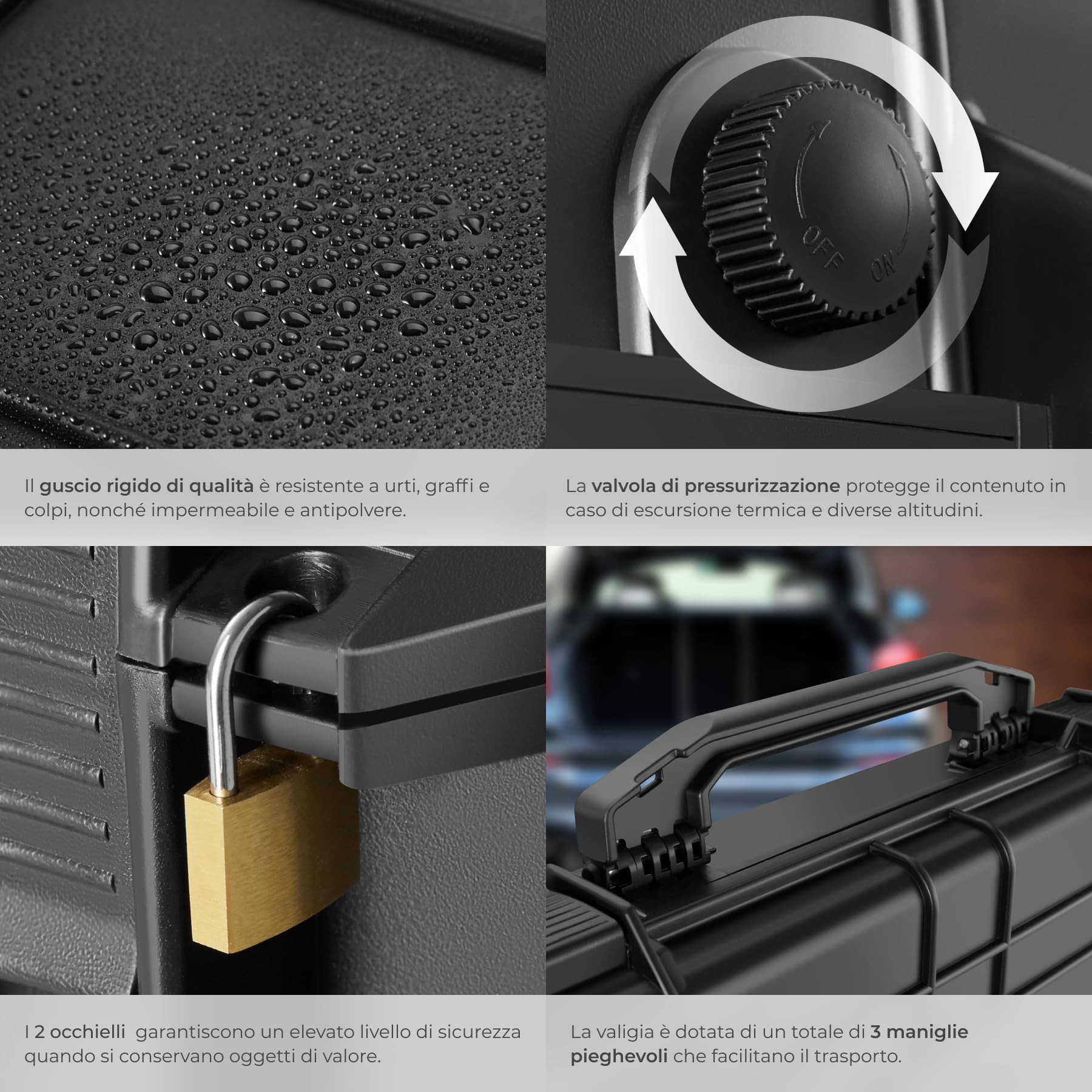 tectake® Custodia Porta Fucile - 113,5 x 41 x 16 cm - Custodia Rigida per Armi e Accessori, 4 Chiusure a Scatto, 3 Inserti in Espanso Estraibili, Maniglie, Rotelle per Trasporto