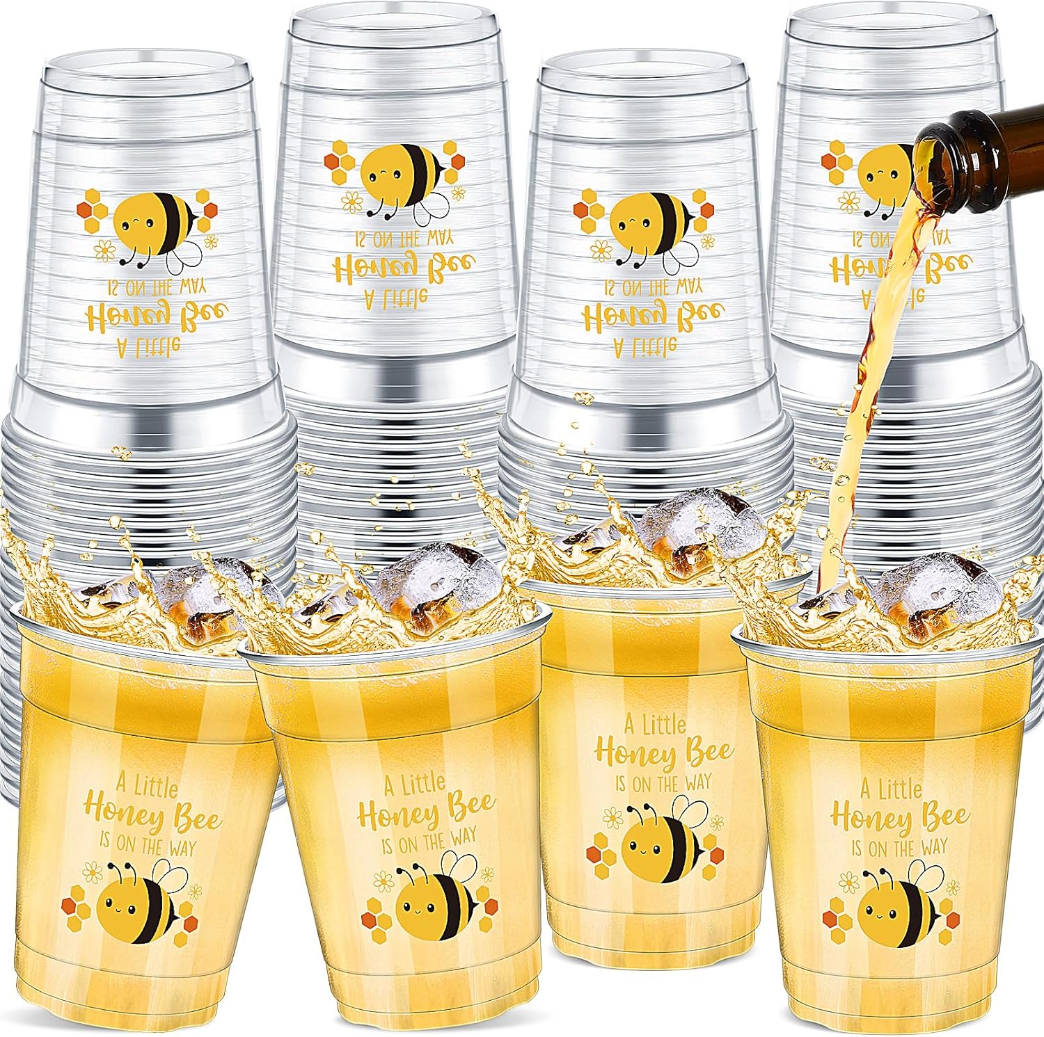 Meanplan 50 Pcs 12oz Bee Baby Shower Party Plastic Cups A Little Honey Bee Is on the Way Disposable Clear Cups for Summer Baby Shower Gender Reveal Supplies Decorations(Yellow)